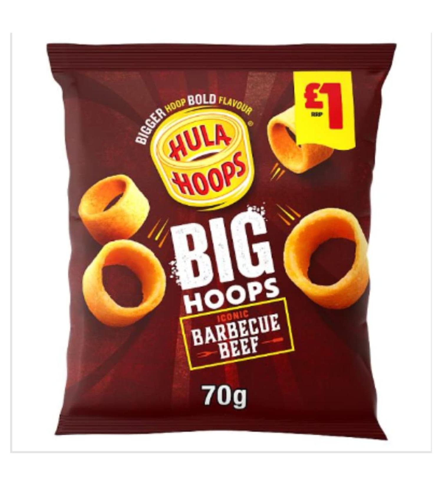 Hula Hoops Big Hoops BBQ Beef Crisps 70g PM x Case of 20