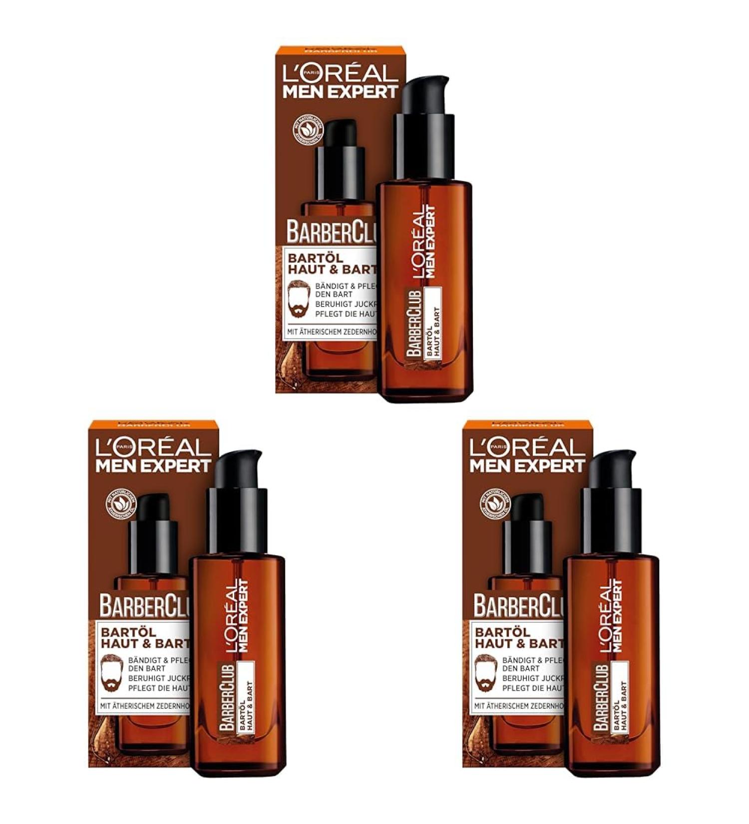 L'Or al Men Expert Beard Oil with Cedarwood - Daily Beard Care | Barber Club | 3 x 30 ml Pack - Buy Online on GoSupps.com