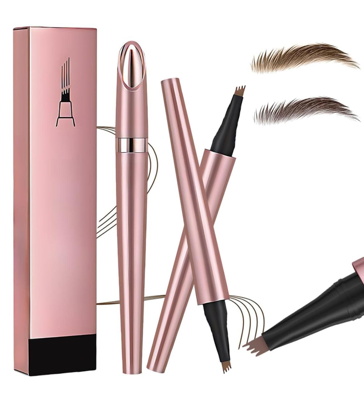 Magic Eyebrow Pencil 4-Tipped Precise Brow Pen 3D Waterproof Microblading Eyebrow Pencil Contouring Pen Waterproof Natural Fine Stroke Magic Eyebrow Pencil for Women and Gril (Dark Brown+ Light Brown) - Buy Online on GoSupps.com