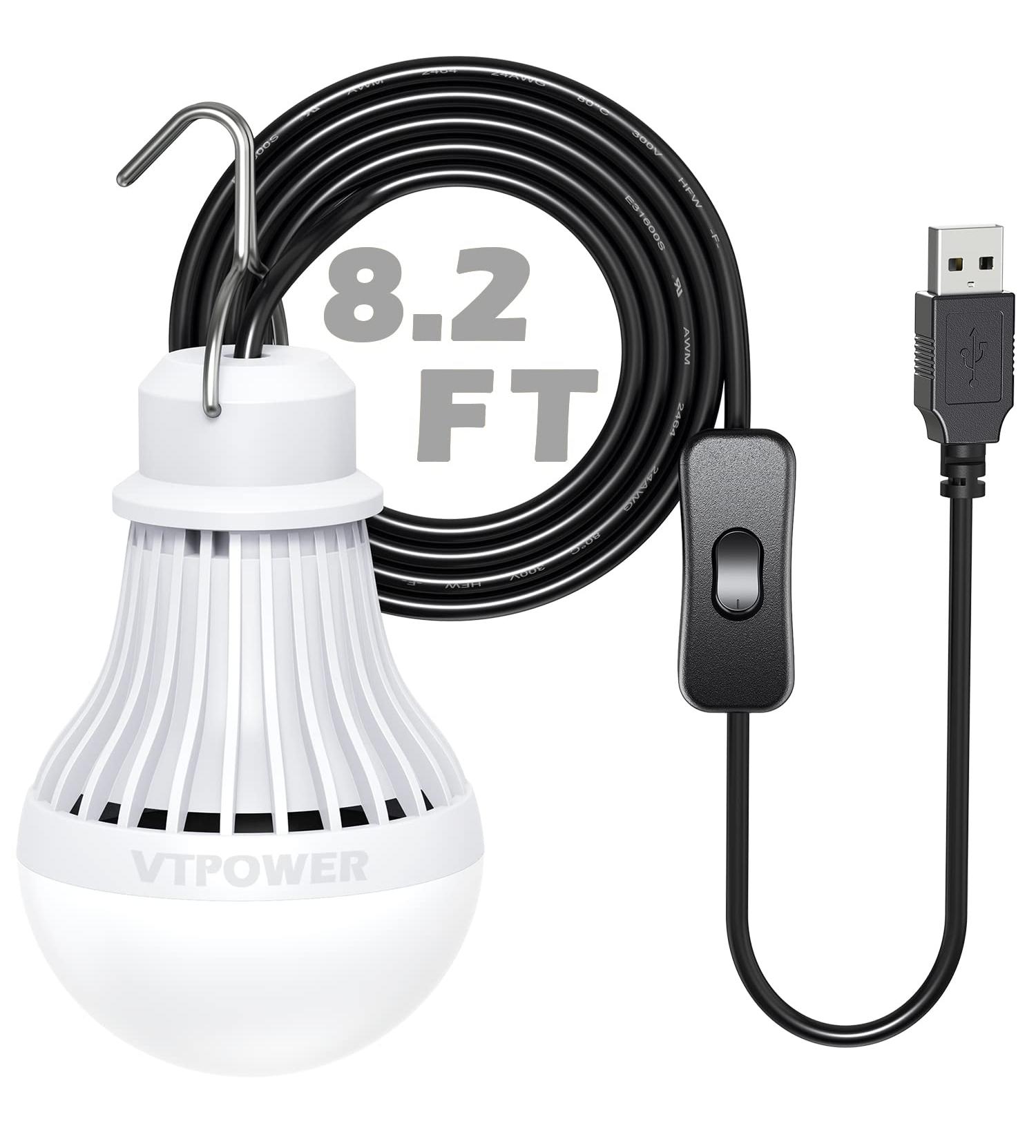 VTpower USB LED Light Bulb Camping Latern Outdoor Light with Simple Switch  Portable LED Bulb 5V 5W for Garage Warehouse Car Truck Fishing Boat Outdoor Emergency Light White Lamp 2.5m/8.2ft 1 Pack - Buy Online on GoSupps.com