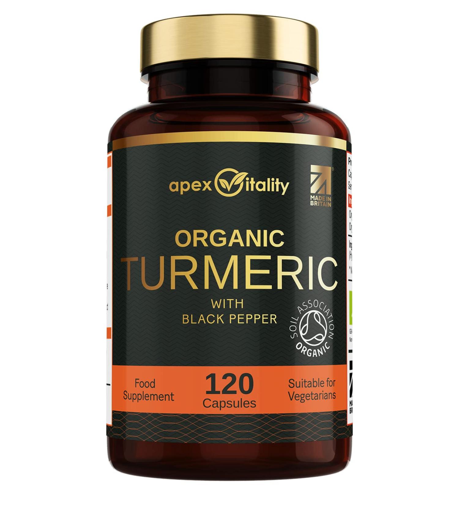 Organic Turmeric Supplement with Black Pepper - High Strength 700mg - Fast-Absorbed Antioxidant - 120 Vegan Capsules - Made in Britain - Buy Online on GoSupps.com