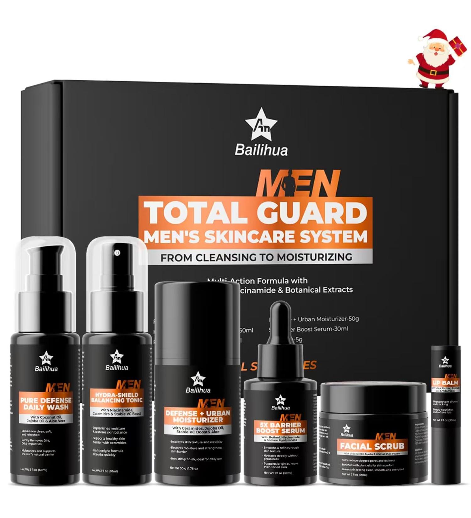 Gift for Men Skincare Skin Care Set for Men Him Complete Routine Kit with Niacinamide & Ceramides - Face Cleanser Scrub Toner Serum Moisturizer Cream Lip Balm - Christmas Valentine's Day Gifts - Buy Online on GoSupps.com