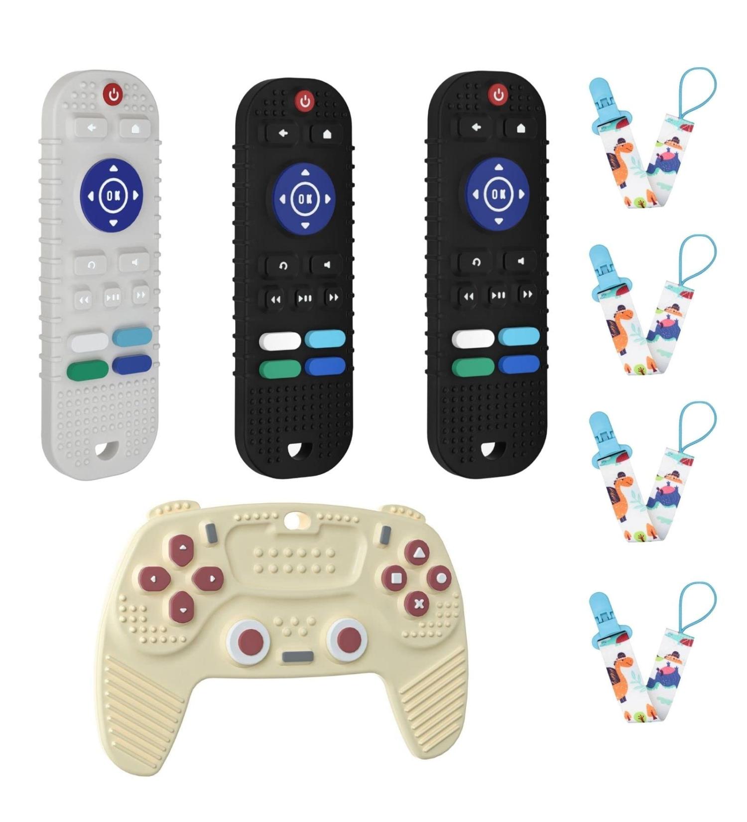 X-KIDS 4-Pack Silicone Baby Teething Toys - Remote Control & Gamepad Teether Set with Pacifier Clips - Buy Online on GoSupps.com
