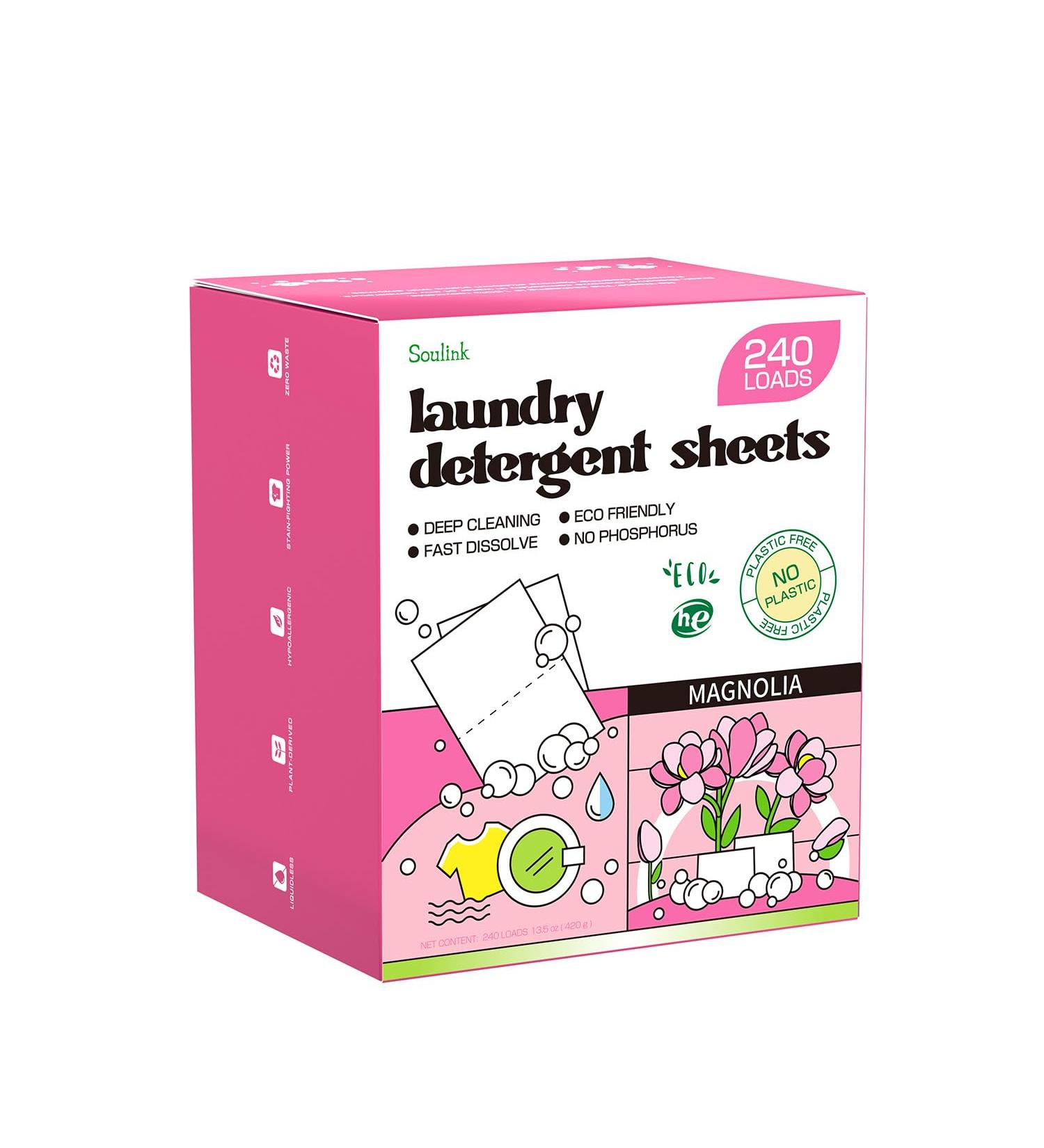 Soulink Magnolia Laundry Detergent Sheets - 240 Loads Eco-Friendly Plant-Based Hypoallergenic No Plastic Jug | 240 Count - Buy Online on GoSupps.com
