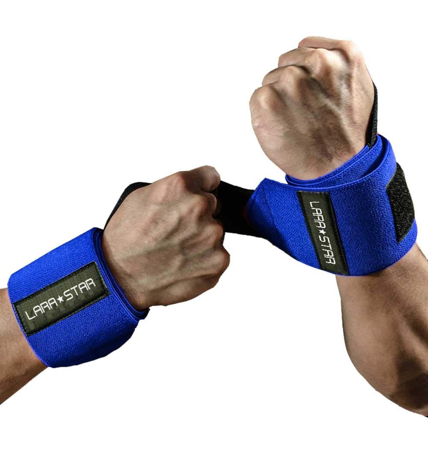 Lara Star Wrist Bandages for Weightlifting - Professional Quality with Thumb Loop | 55.9 cm | Ideal for Powerlifting Cross Training & Bodybuilding | Unisex Blue - Buy Online on GoSupps.com