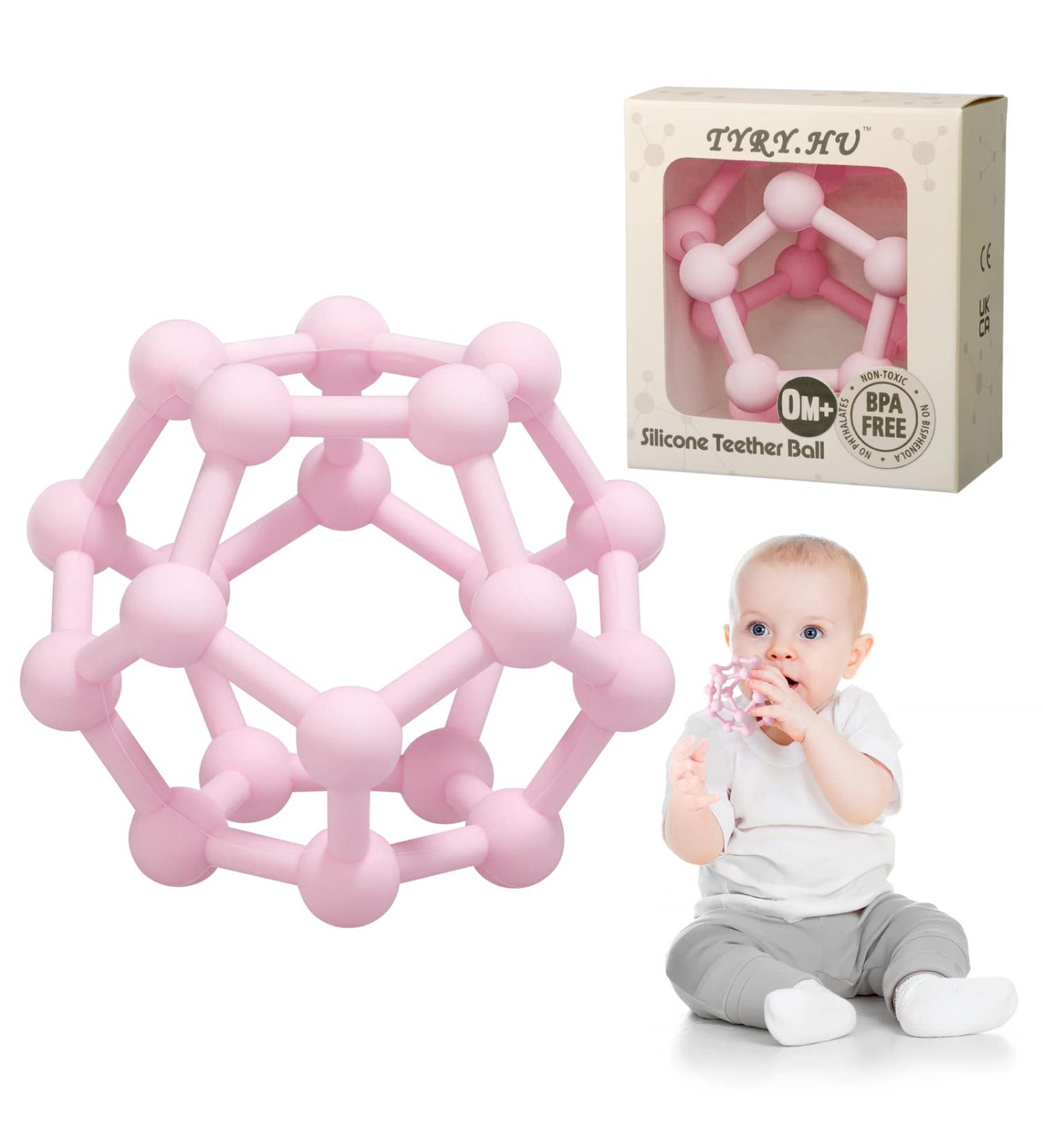 Sensory Silicone Teether Ball for Babies | Easy to Hold Stress Relief Toy | Pink Molar Teething Ball for 0+ Months - Buy Online on GoSupps.com