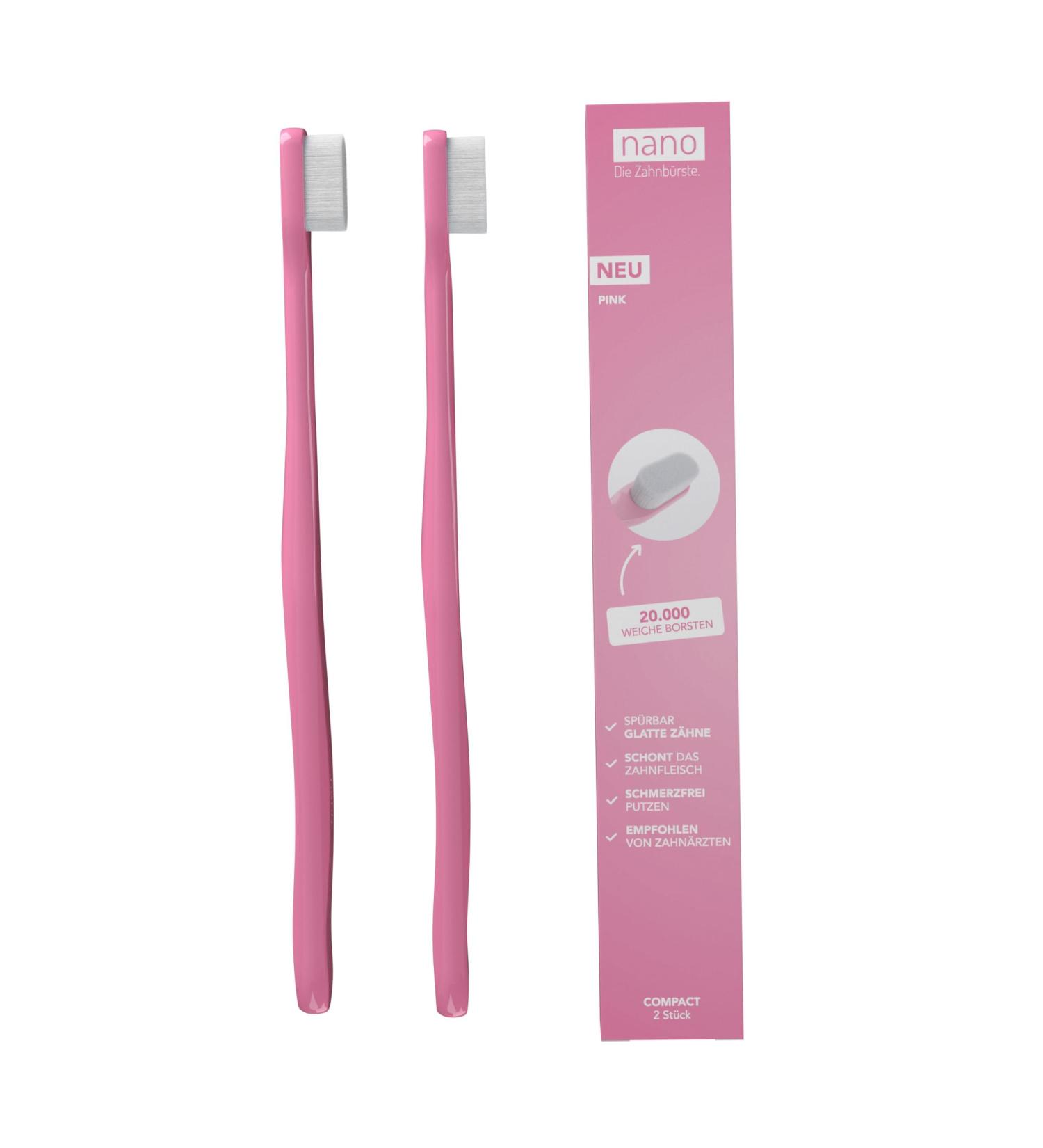 Buy Nano Toothbrush 2-Pack | Extra Soft Ergonomic Design | 20 000 Bristles | Gentle on Sensitive Teeth | Rosa Compact Pink from Germany | International Shipping Available - Buy Online on GoSupps.com