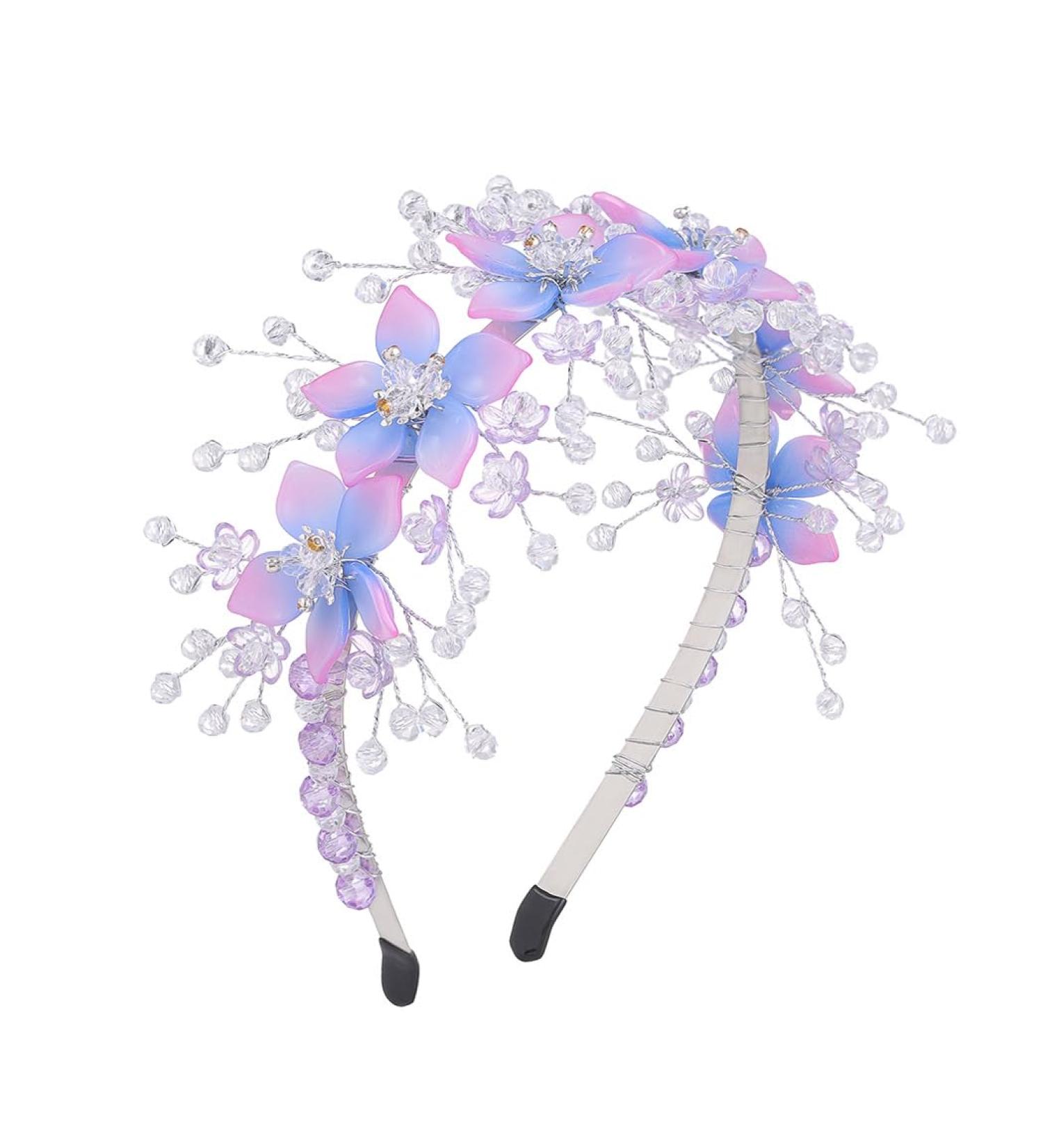 IYOU Floral Wedding Headbands Purple Sparkly Crystal Headpiece Birthday Bridal Wedding Hair Hoop for Flower Girls - Buy Online on GoSupps.com