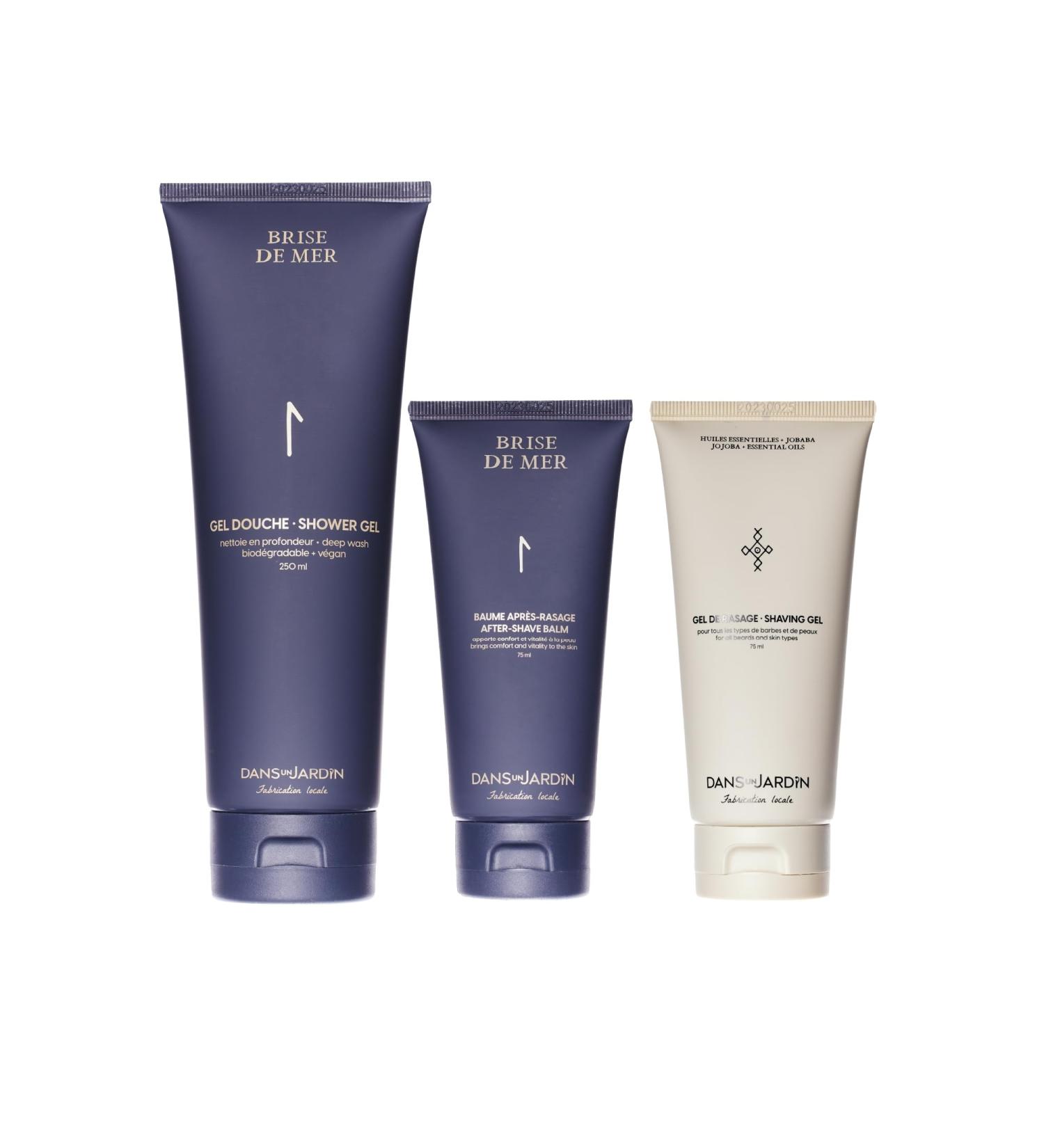 DANS UN JARDIN Beard Shaving Kit Made in Canada - Shower Gel After-Shave Balm & Shaving Gel - Sea Breeze - Skin-Friendly - Beard Gift Set for Silky Smooth Shave - All Skin Types - Vegan - 3-Pack - Buy Online on GoSupps.com