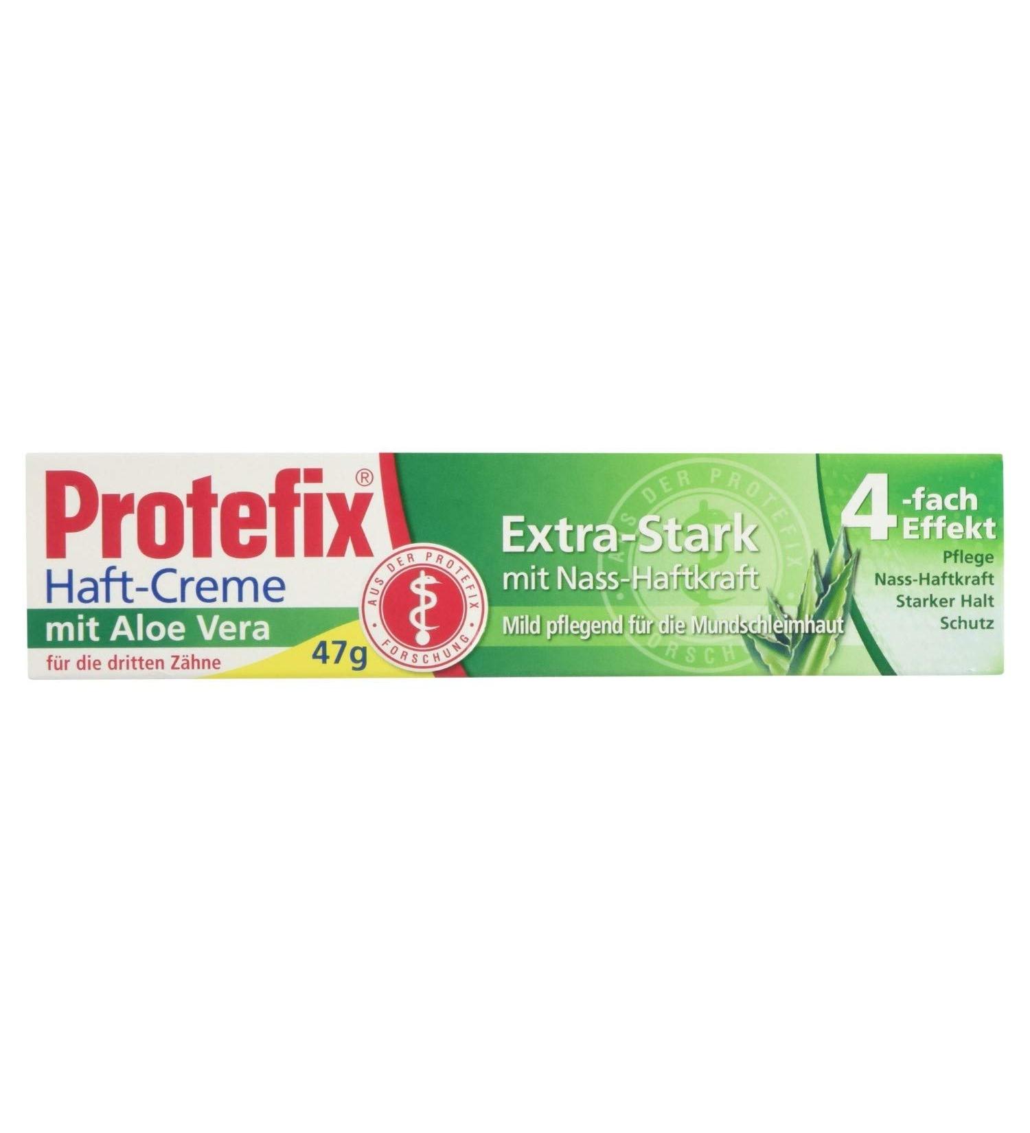 Protefix Adhesive Cream with Aloe Vera for Dentures - Extra Strong & Long-lasting | 47g - Ideal for Secure Fit - Buy Online on GoSupps.com