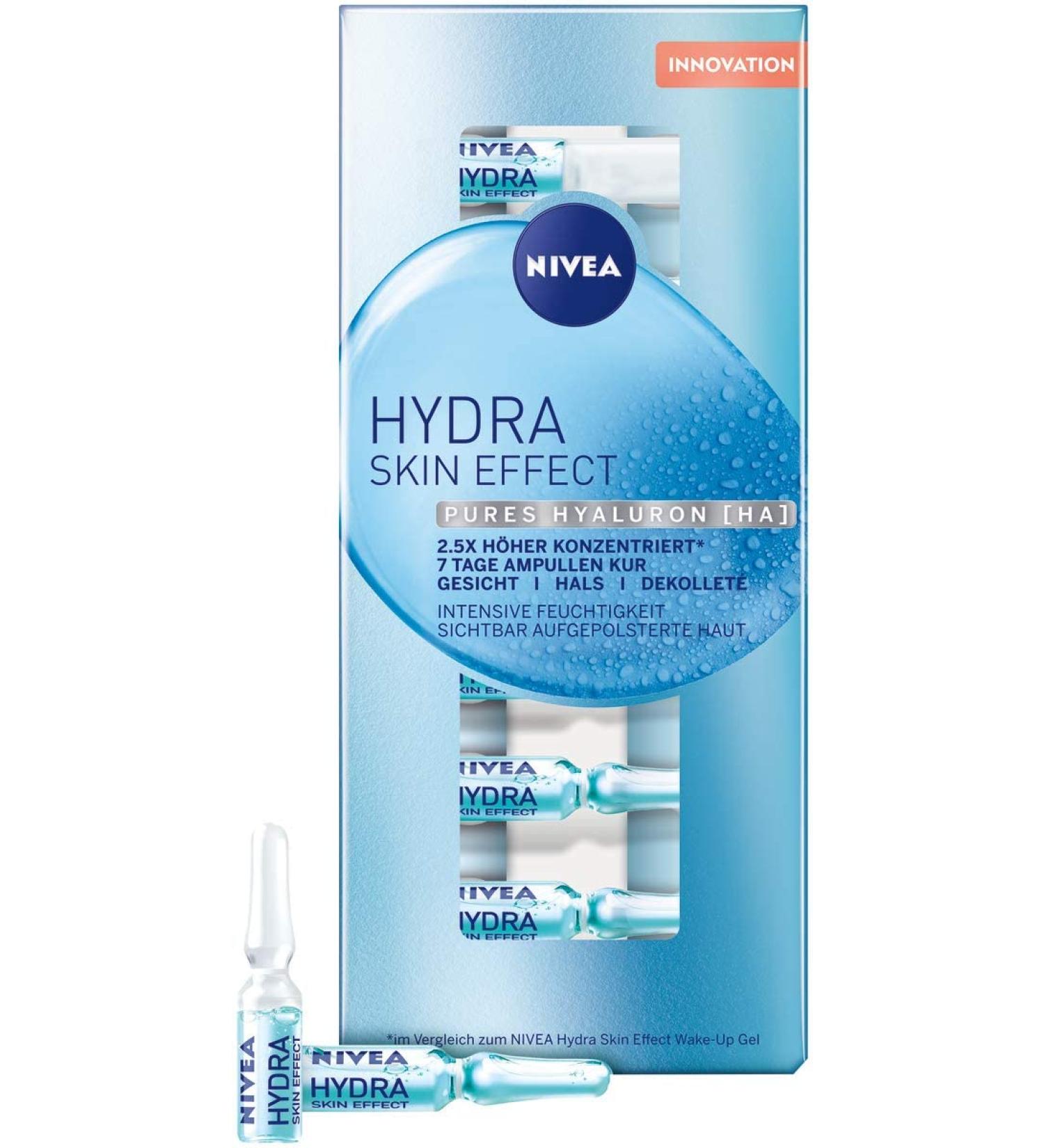 NIVEA Hydra Skin Effect 7 Days Ampoules - Concentrated Facial Care Cure with Hyaluron for Radiant Skin - Buy Online on GoSupps.com