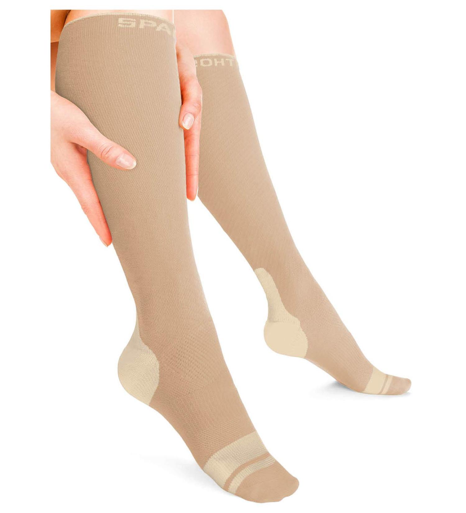 Sparthos Compression Socks (20-30mmHg) - Knee High Support for Sport, Running, Travel, Pregnancy - Beige-SM, Small/Medium (1 Pair) - Buy Online on GoSupps.com