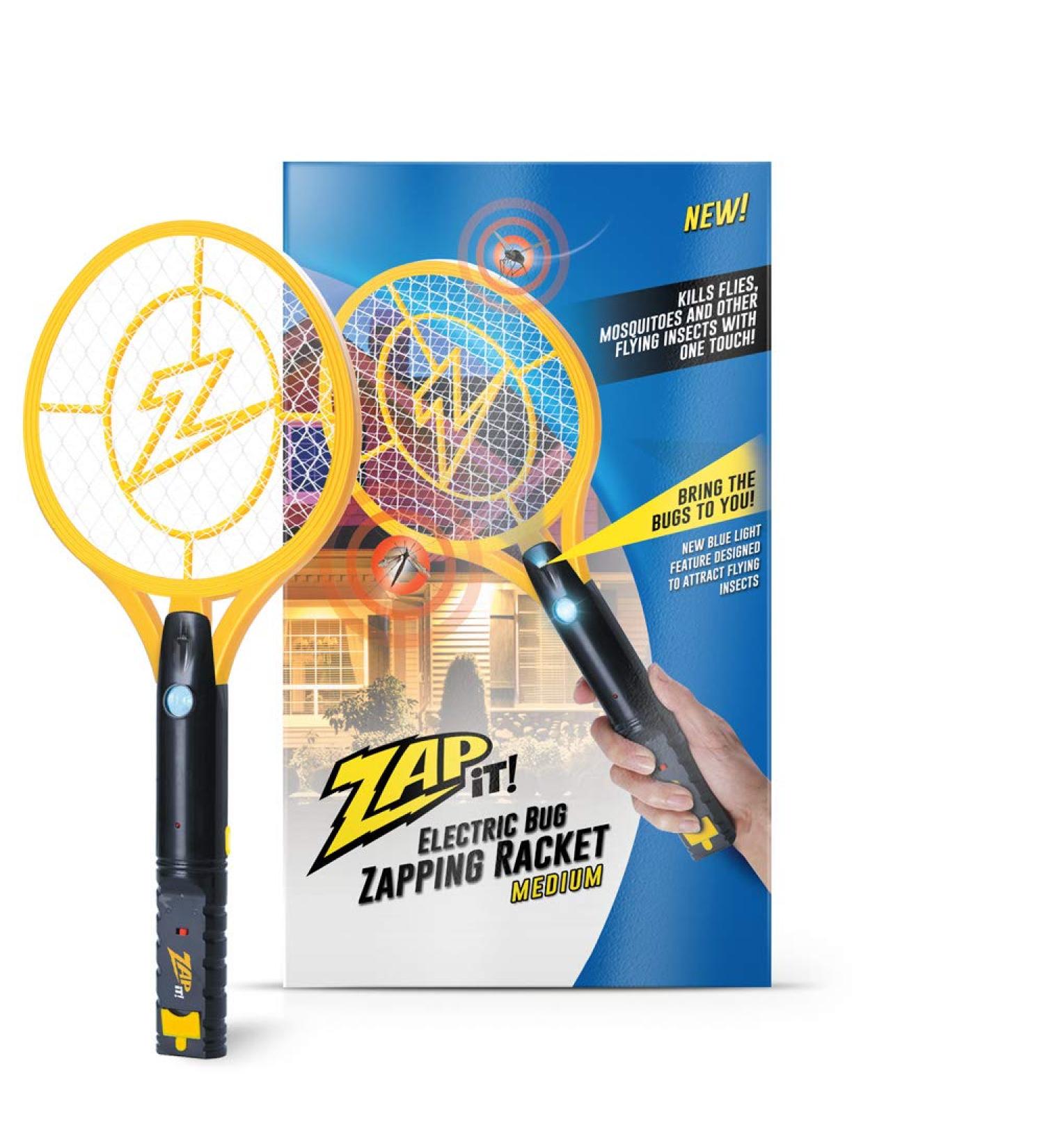 ZAP IT Rechargeable Bug Zapper Racket - 4000 Volt with Blue Light Attractant - USB Charging Cable - Medium Yellow - Buy Online on GoSupps.com