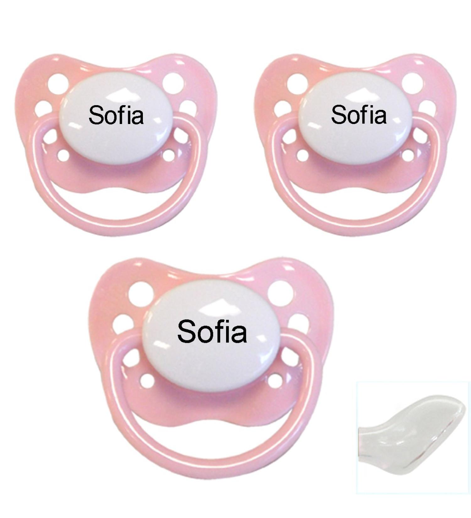Babysutten Nip pacifier with name pink (pack of 3) silicone anatomical size 1. Size 1 pink white