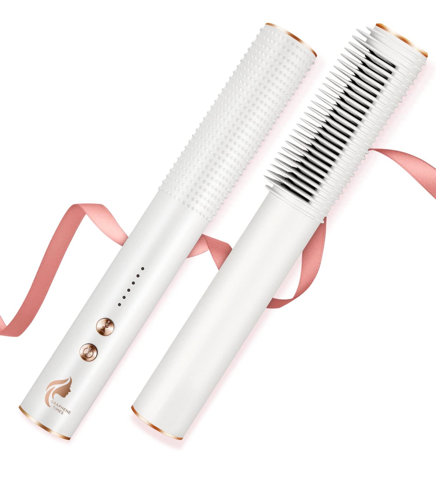 2-in-1 Hair Straightener Brush with Anti-Scald Technology | Fast Heating | 5 Temp Settings | Ceramic Straightening Comb for Women - White - Buy Online on GoSupps.com