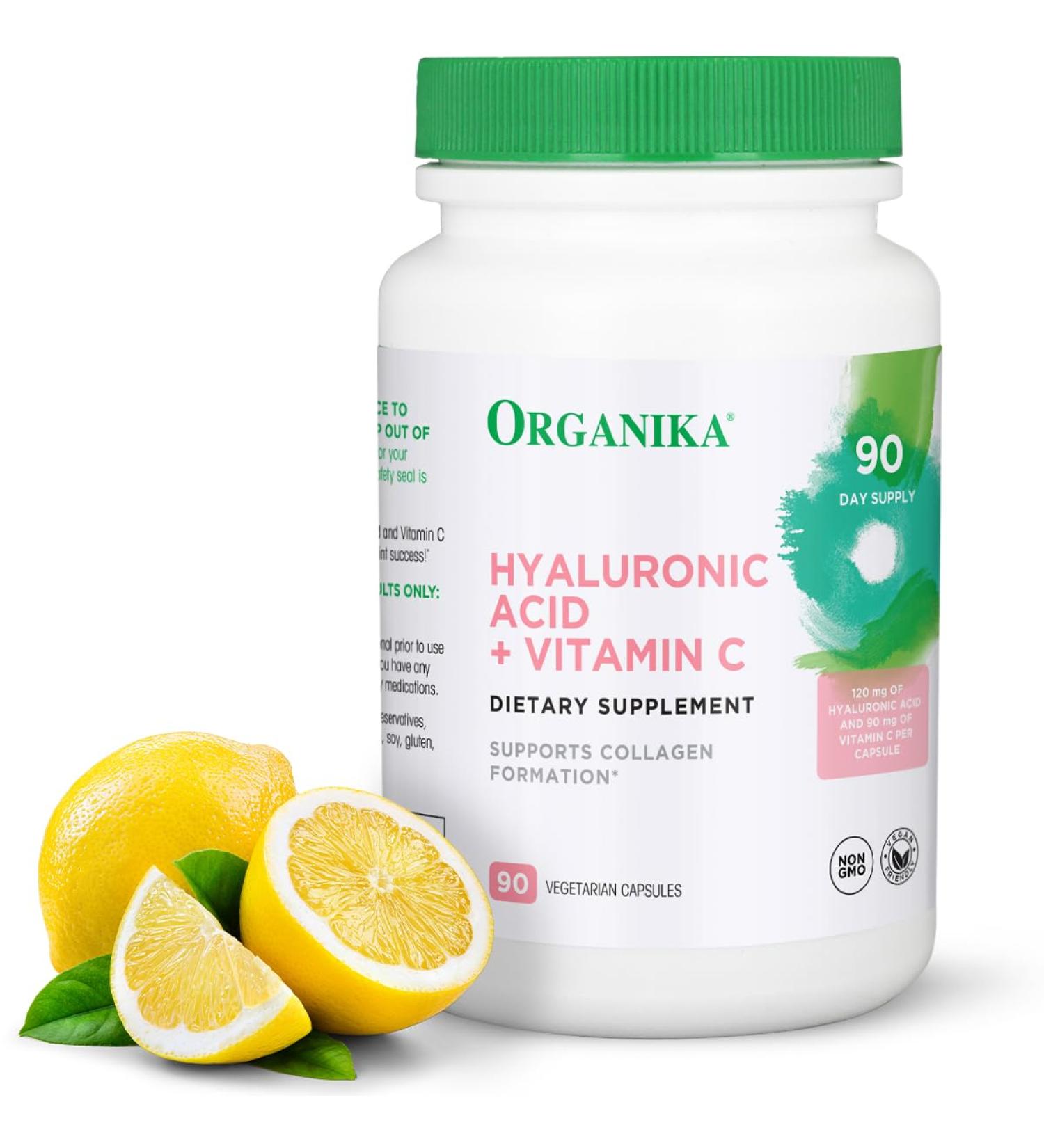 Organika Hyaluronic Acid Supplement with Vitamin C (90 Vegetable Capsules): Symbiotic Joint Wellness Collagen & Skin Hydration Powerhouse - Enhanced Hyaluronic Acid Supplements for Mobility & Beauty - Buy Online on GoSupps.com