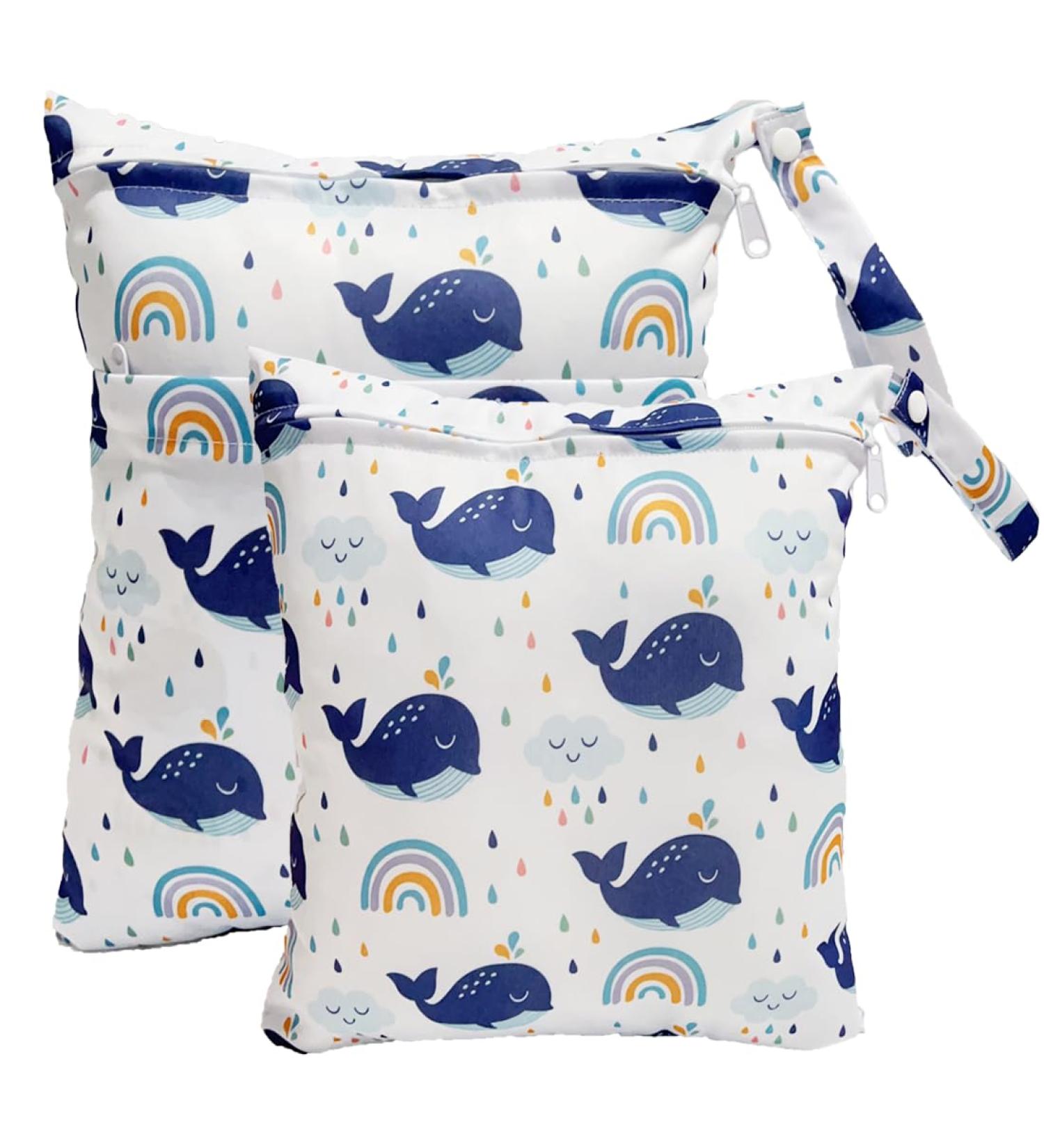 Trasun Wet Bag Diaper Pockets - Waterproof & Washable Organizer for Toddler Diapers | Medium Blue Whale Design | Perfect for Travel Gym Beach & Pool - Buy Online on GoSupps.com