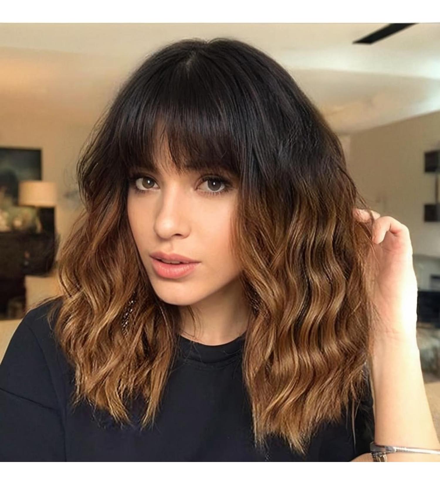 Testar Brown Wavy Bob Wig - Short Ombre Curly Wig for Women | Heat-Resistant Synthetic Hair for Daily Use - Buy Online on GoSupps.com