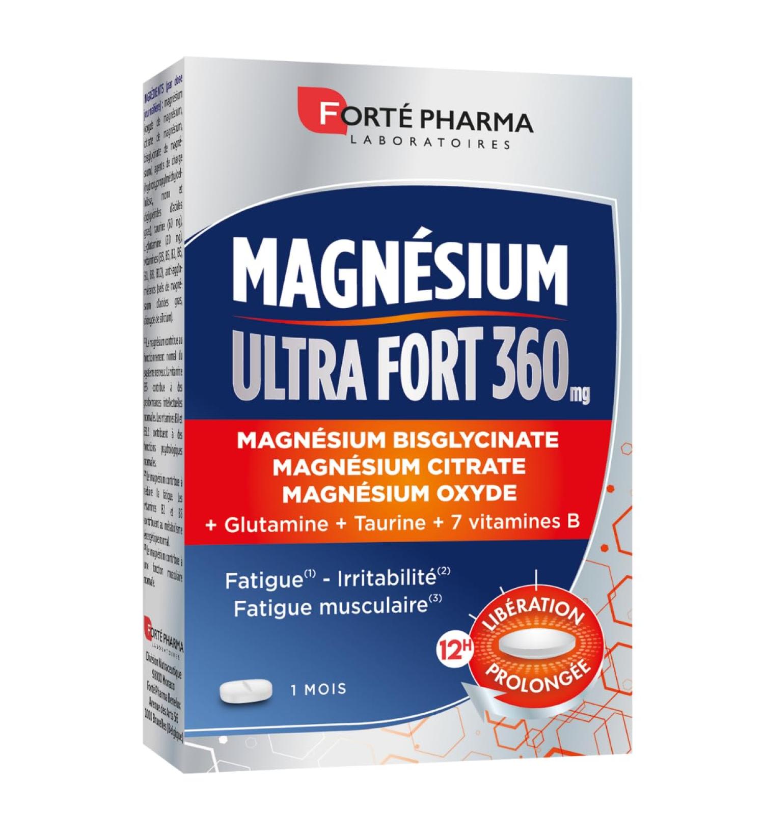 Fort Pharma - Magnesium Ultra Strong LP | Food Supplement with Marine Magnesium Taurine and B Vitamins - Adult Stress Relief | 30 tablets 1 month - Buy Online on GoSupps.com