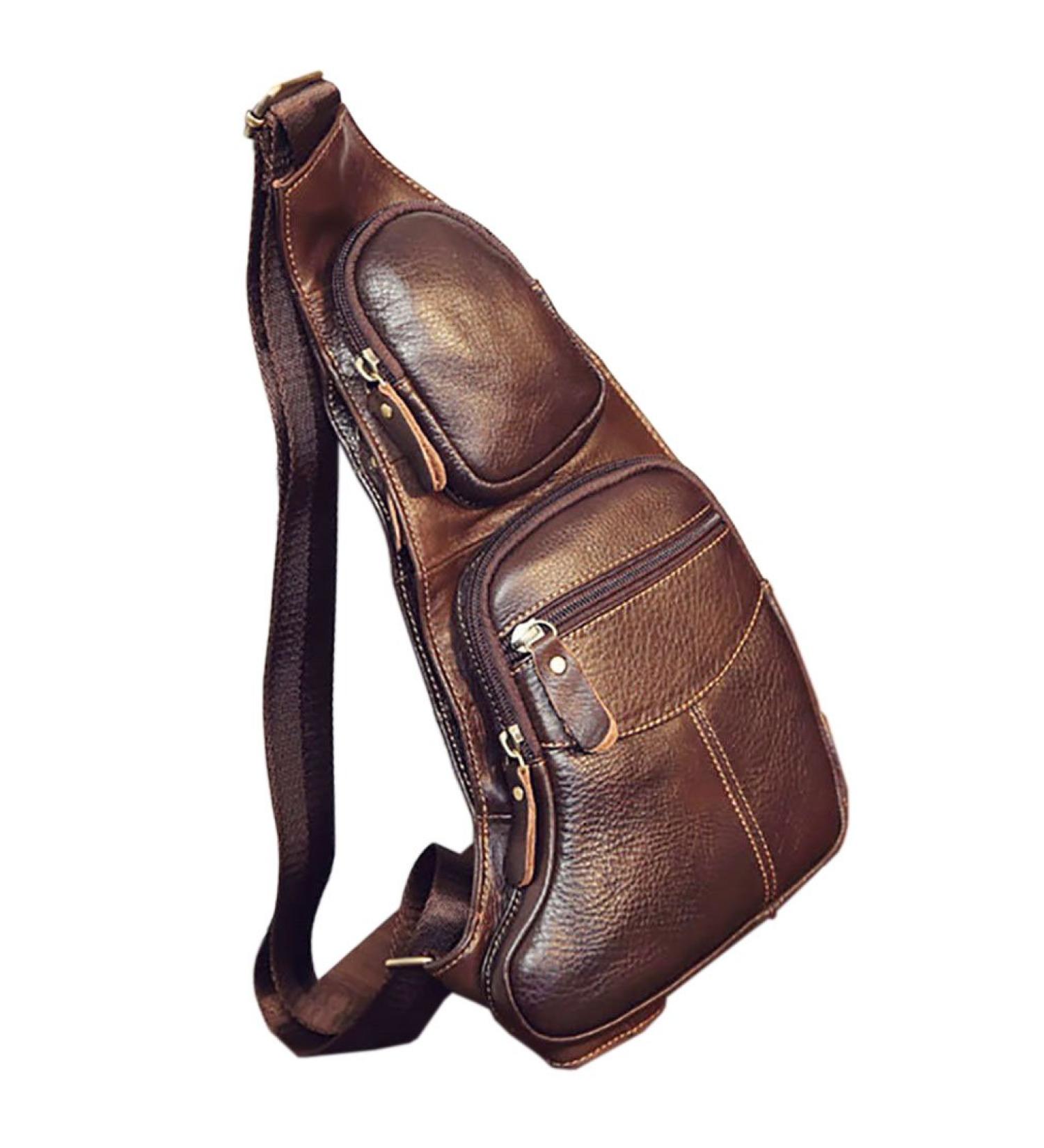 Leather Crossbody Sling Bag Backpack for Outdoor Travel - Coffee - Buy Online on GoSupps.com