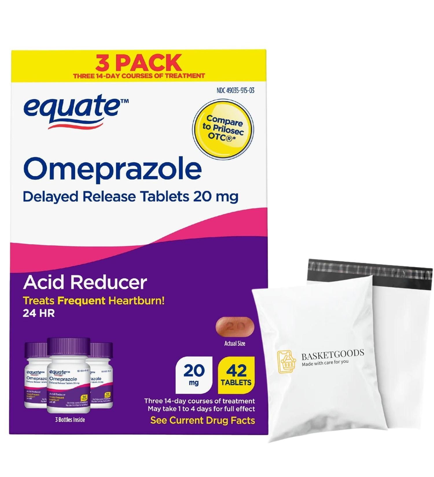 Equate Omeprazole 20mg Delayed Release Capsules 42 Count Effective Acid Reflux & Heartburn Relief - Set by Basket Goods - Buy Online on GoSupps.com