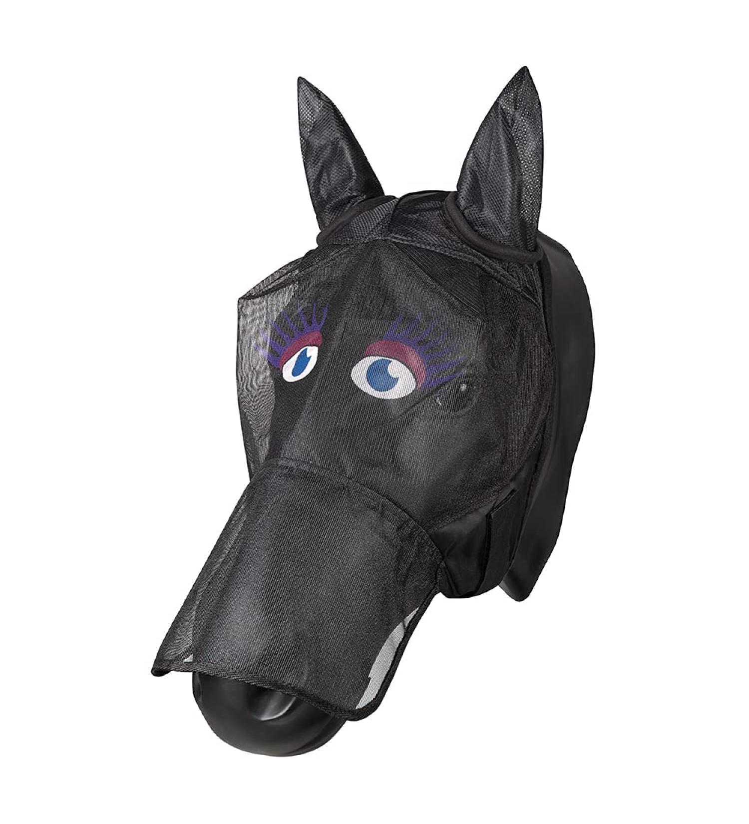 PFIFF Fly Mask Face Mask for Horses - Black-Pink Motif | Fly Protection for Cob & Thoroughbred - Buy Online on GoSupps.com