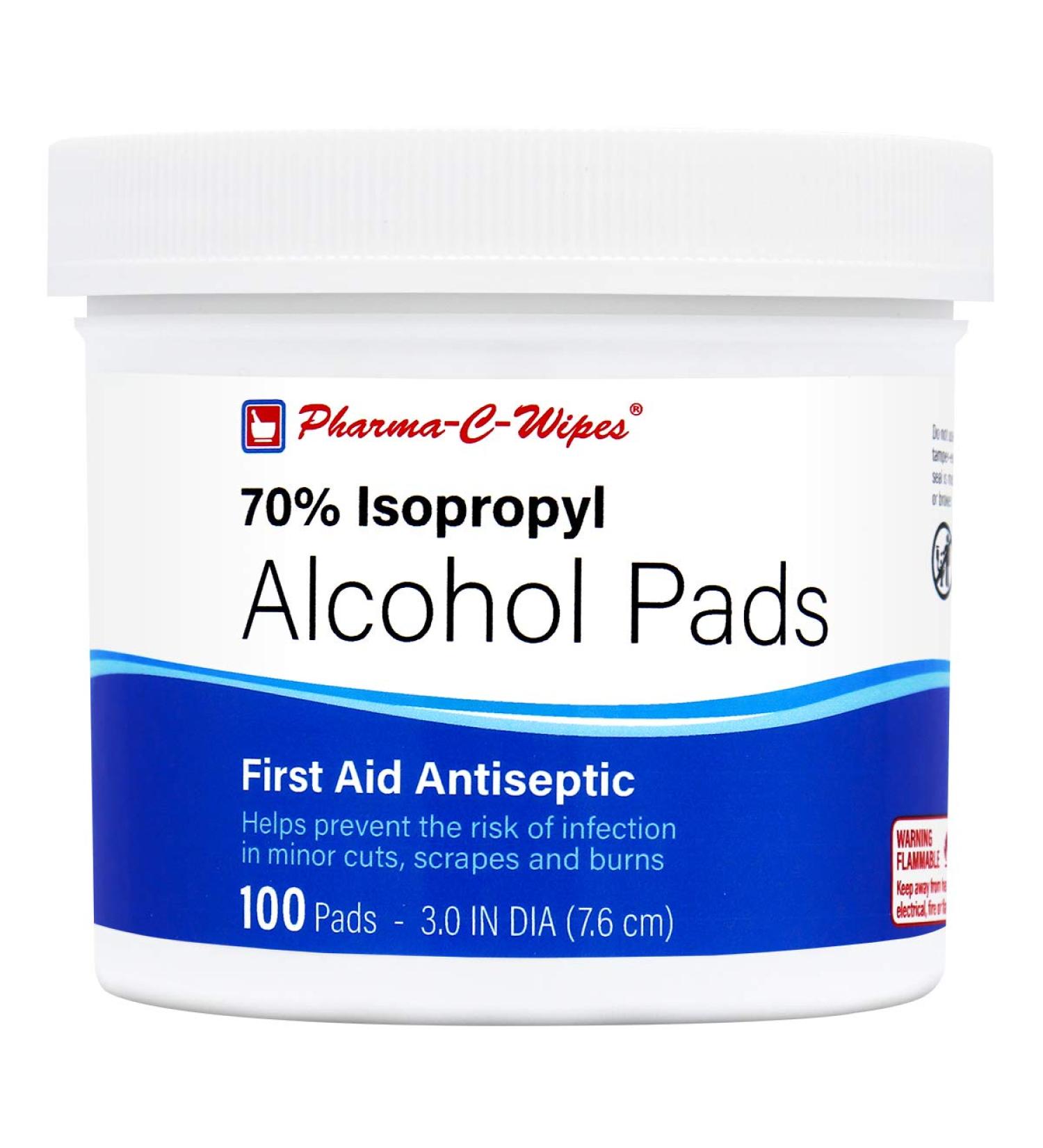 Pharma-C 70% Isopropyl Alcohol Pads - 100 Extra Large Pads | Made in USA - Buy Online on GoSupps.com