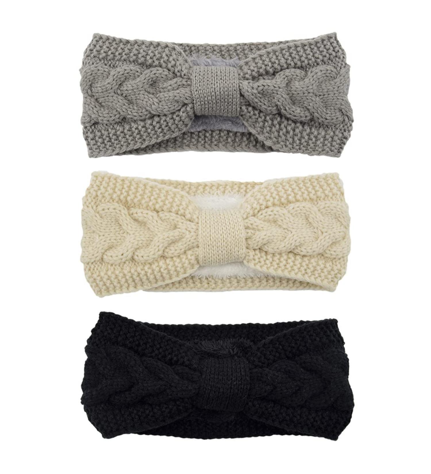 Buy Women's Winter Headbands - 3 Pack Elastic Ear Warmers - Milk White Black & Light Gray Hair Bands - Buy Online on GoSupps.com