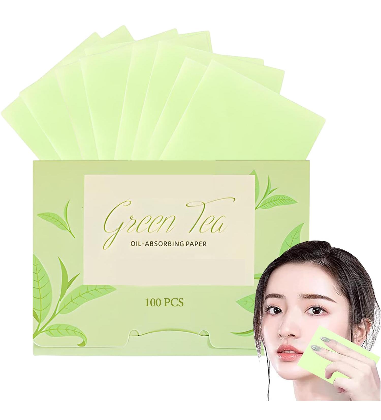 Green Tea Oil Control Blotting Papers - 100 Sheets for Facial Oil Absorption | Soft Oil Absorbing Tissues for Sebum & Grease Removal (6 cm x 9 cm) - Buy Online on GoSupps.com