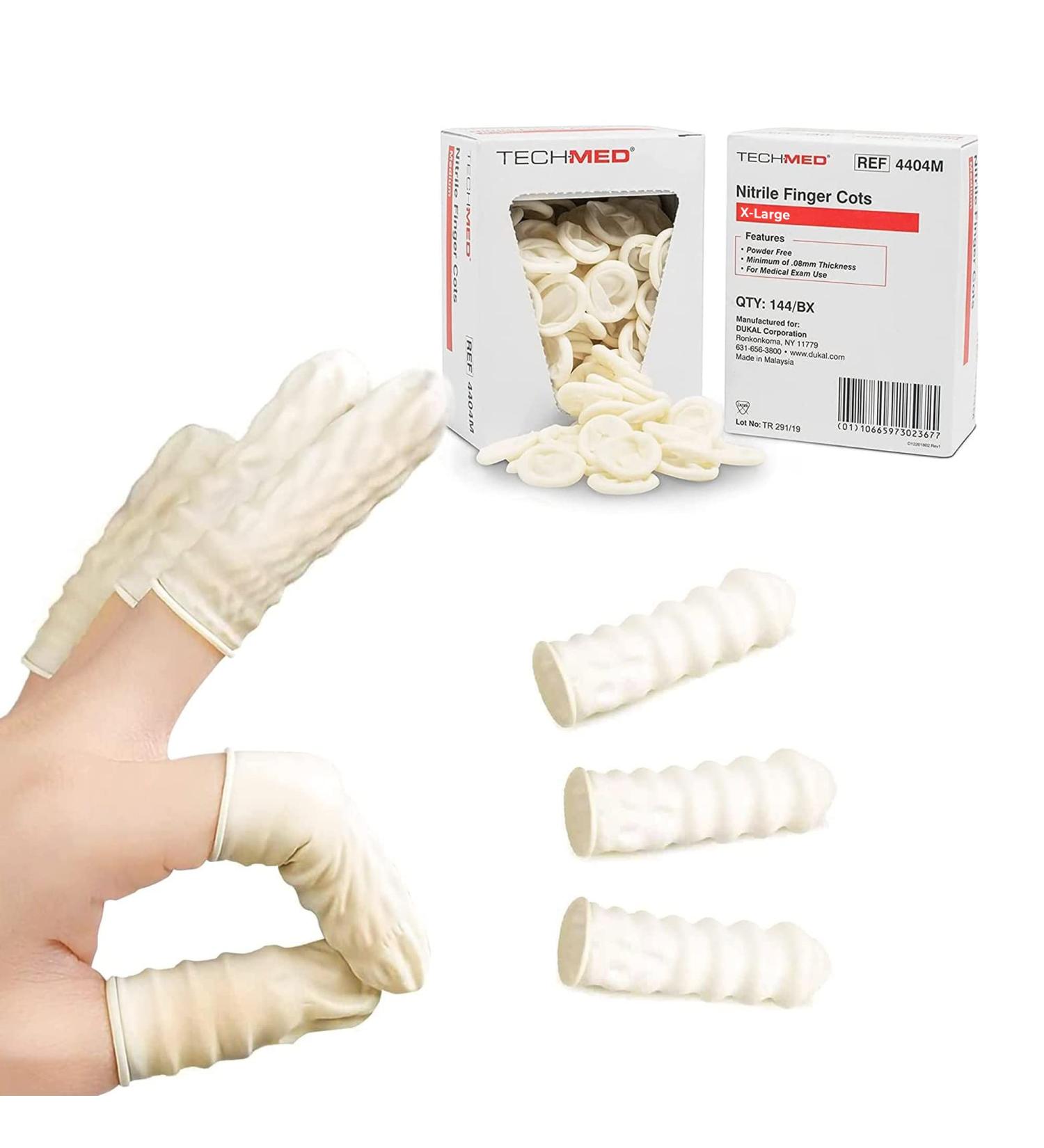 Dukal Nitrile Finger Cots. Box of 144 Pre-rolled finger cots for professionals and patients. X-Large size. Non-powdered protective finger cots. Latex-free. Disposable supplies.