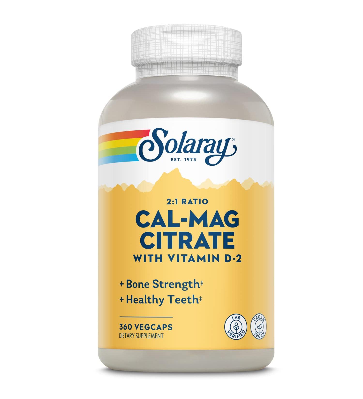 Solaray Calcium Magnesium Citrate 2:1 Ratio with Vitamin D2 - Bone, Muscle & Nerve Support - 360 VegCaps - Buy Online on GoSupps.com