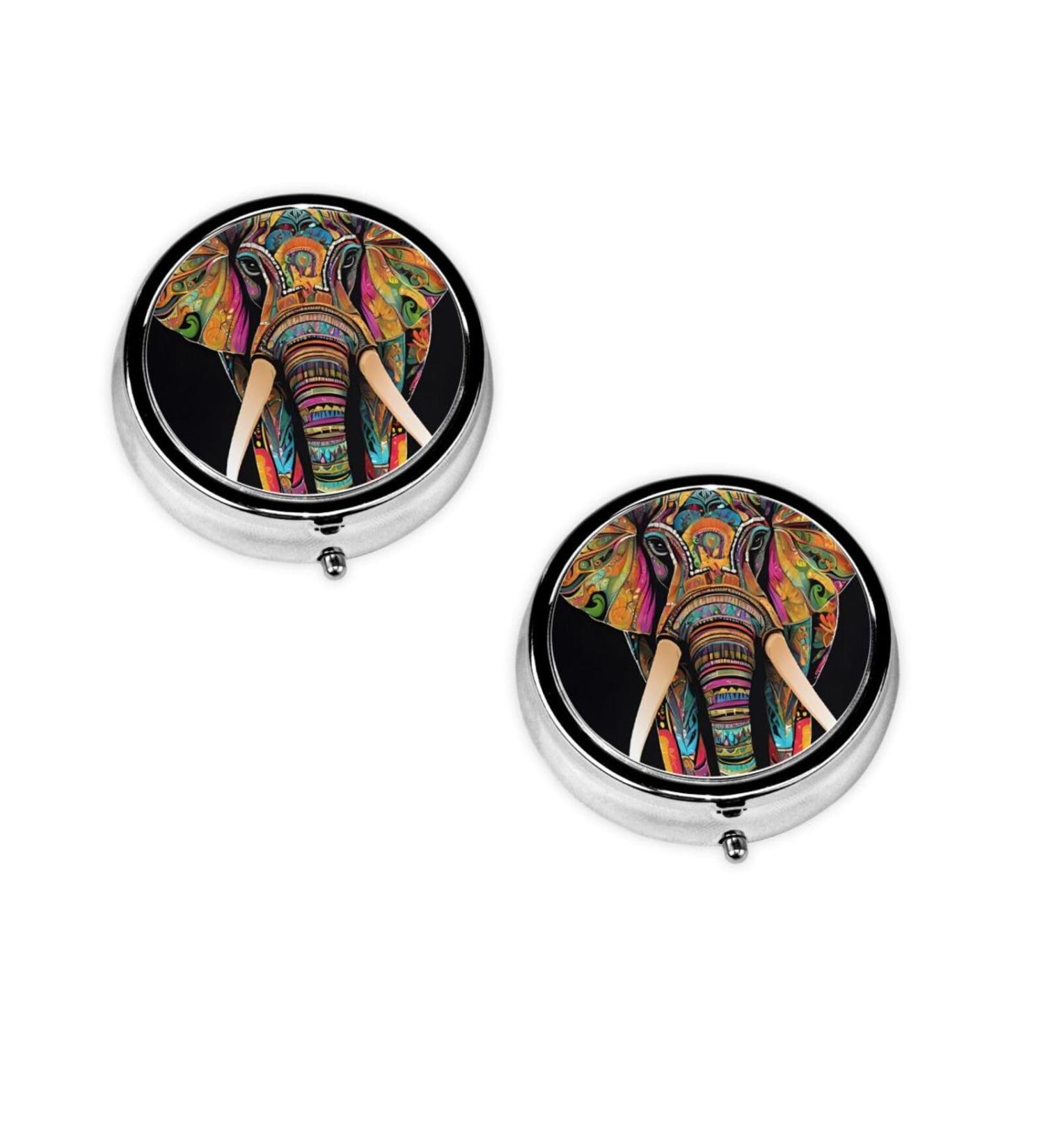 Colorful Elephant Round Pill Box | 3 Compartment Portable Travel Organizer for Vitamins & Medicine - Buy Online on GoSupps.com