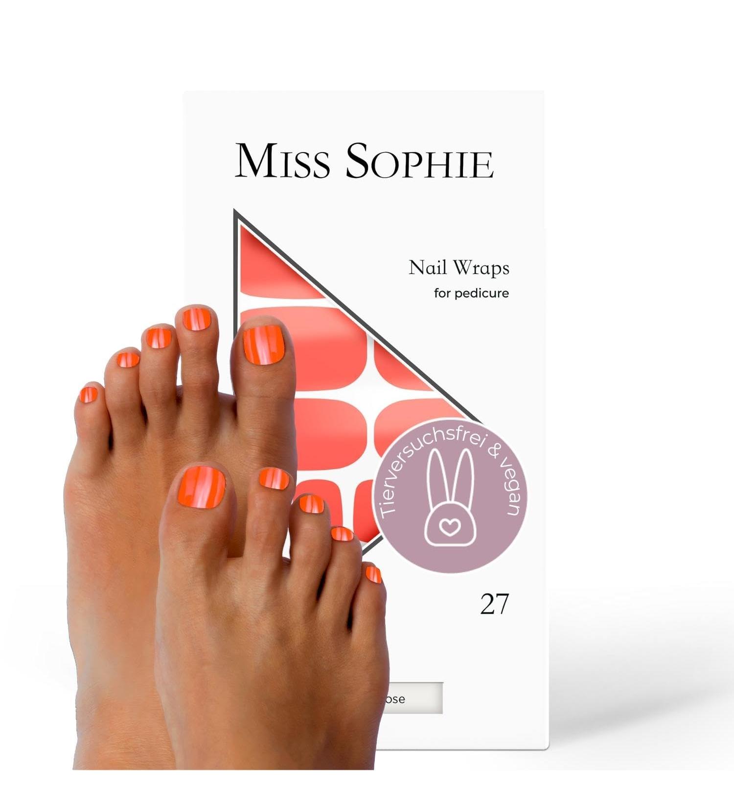 Original Miss Sophie Pedi Wraps - Orange Rose Pedicure | 27 Ultra-Thin Nail Strips for Natural Painted Acrylic Gel & Shellac Nails | International Shipping Available - Buy Online on GoSupps.com