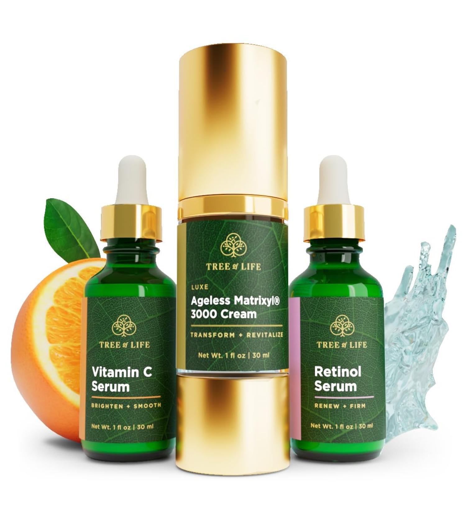 Tree of Life Rejuvenation Pack | Vitamin C Serum Retinol Serum & Matrixyl 3000 Cream - Tighten & Lift Trio (3x1oz) - International Shipping - Buy Online on GoSupps.com