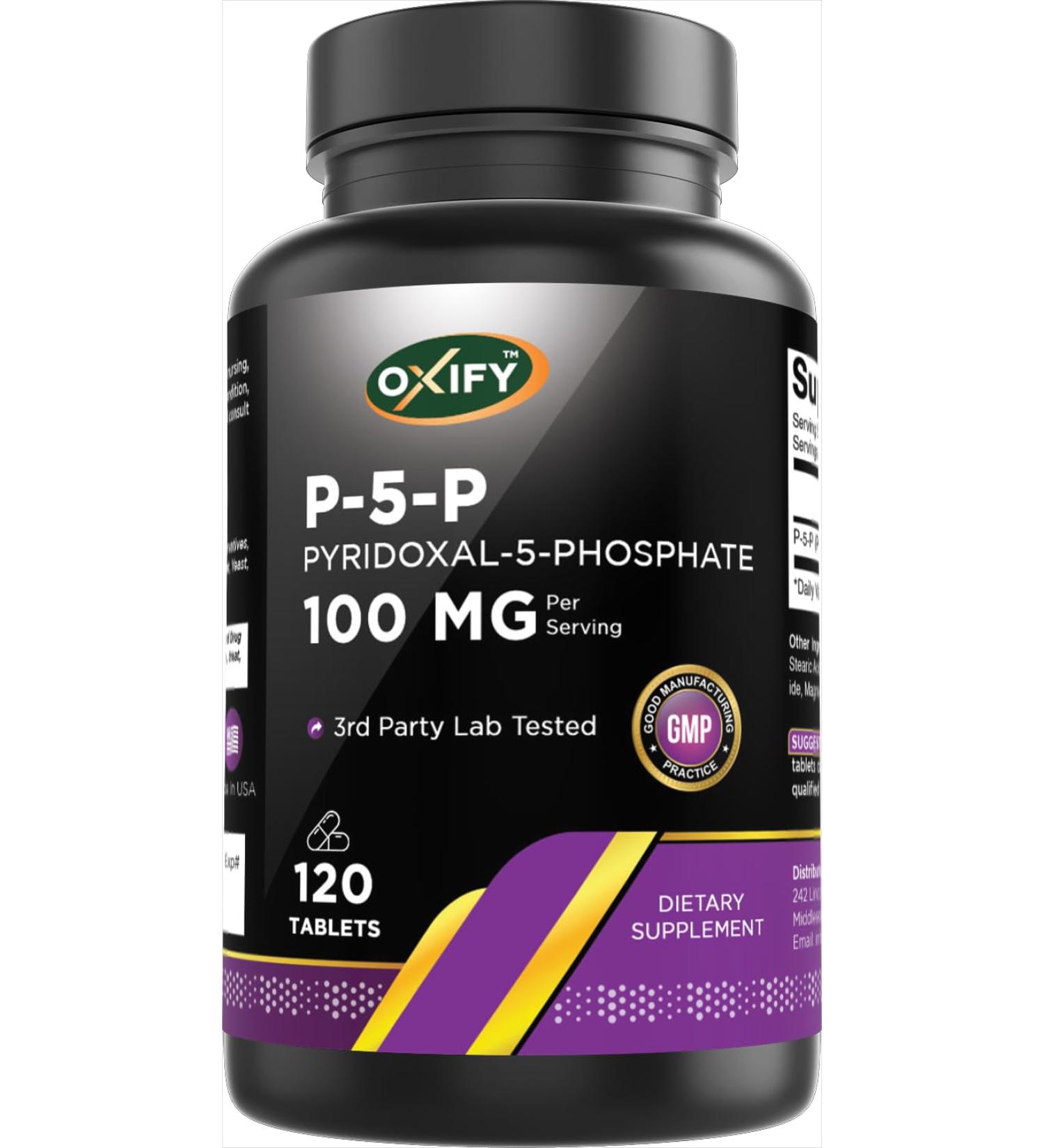Oxify P-5-P Pyridoxal-5-Phosphate 100 mg | 120 Tablets | Gluten-Free Non-GMO | Supplement Made in USA - Buy Online on GoSupps.com