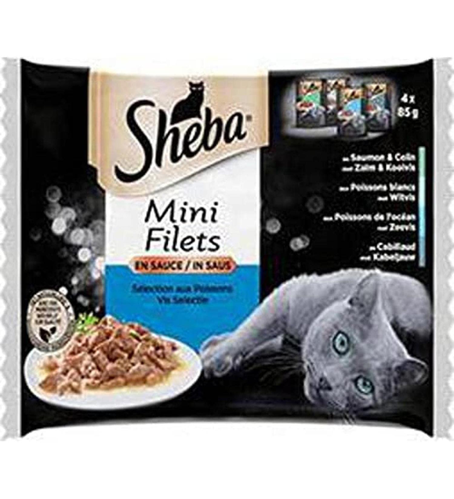Sheba Fresh Pouch Mini Fillets in White Fish Sauce for Cats 4 Pouches of 85 g each