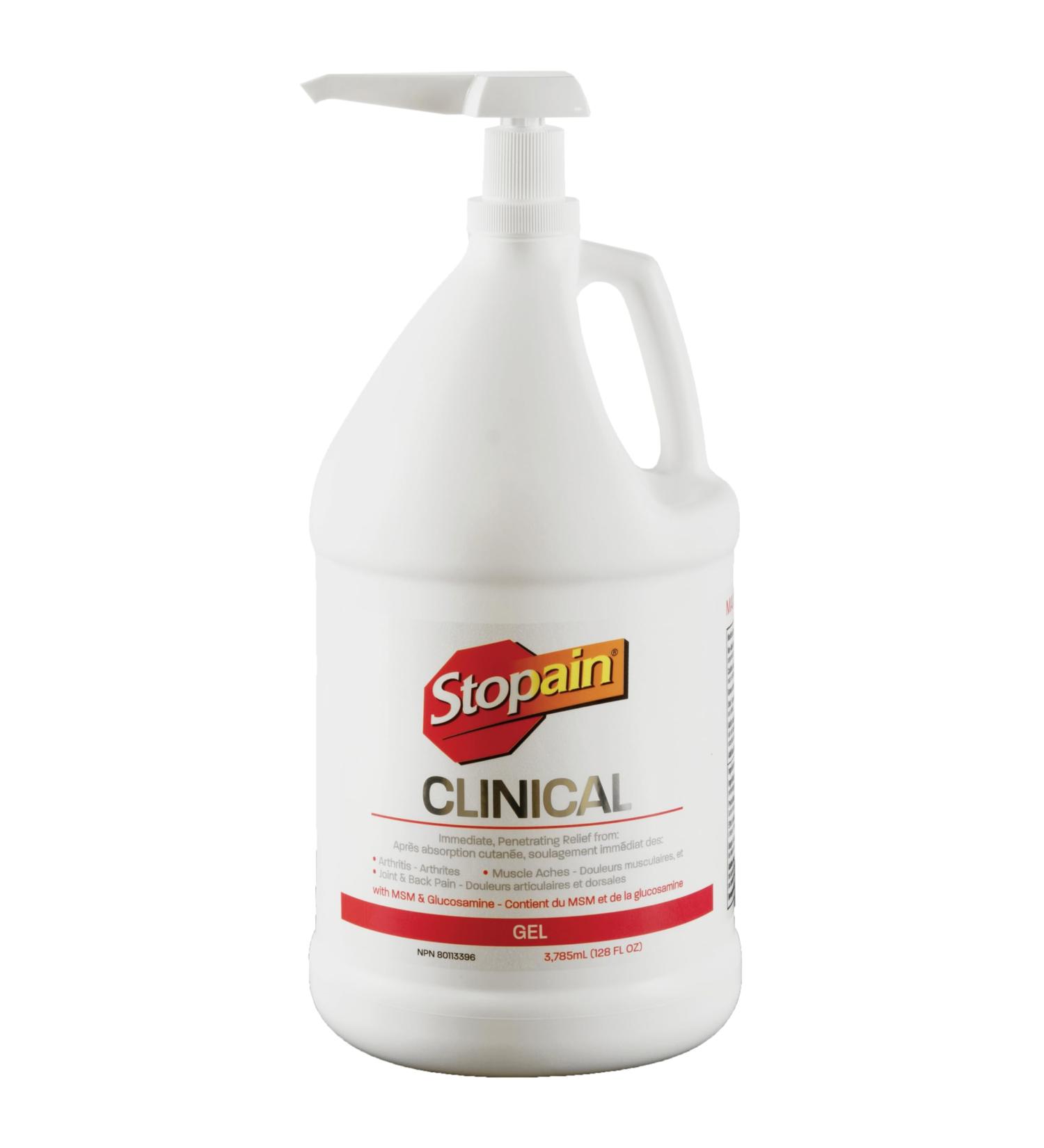 Stopain Pain Relief Clinical Gel Gallon Made in USA Maximum Performance Pain Relief with 10% Menthol plus Glucosamine for Muscle Aches Joint Pain and Arthritis - Buy Online on GoSupps.com