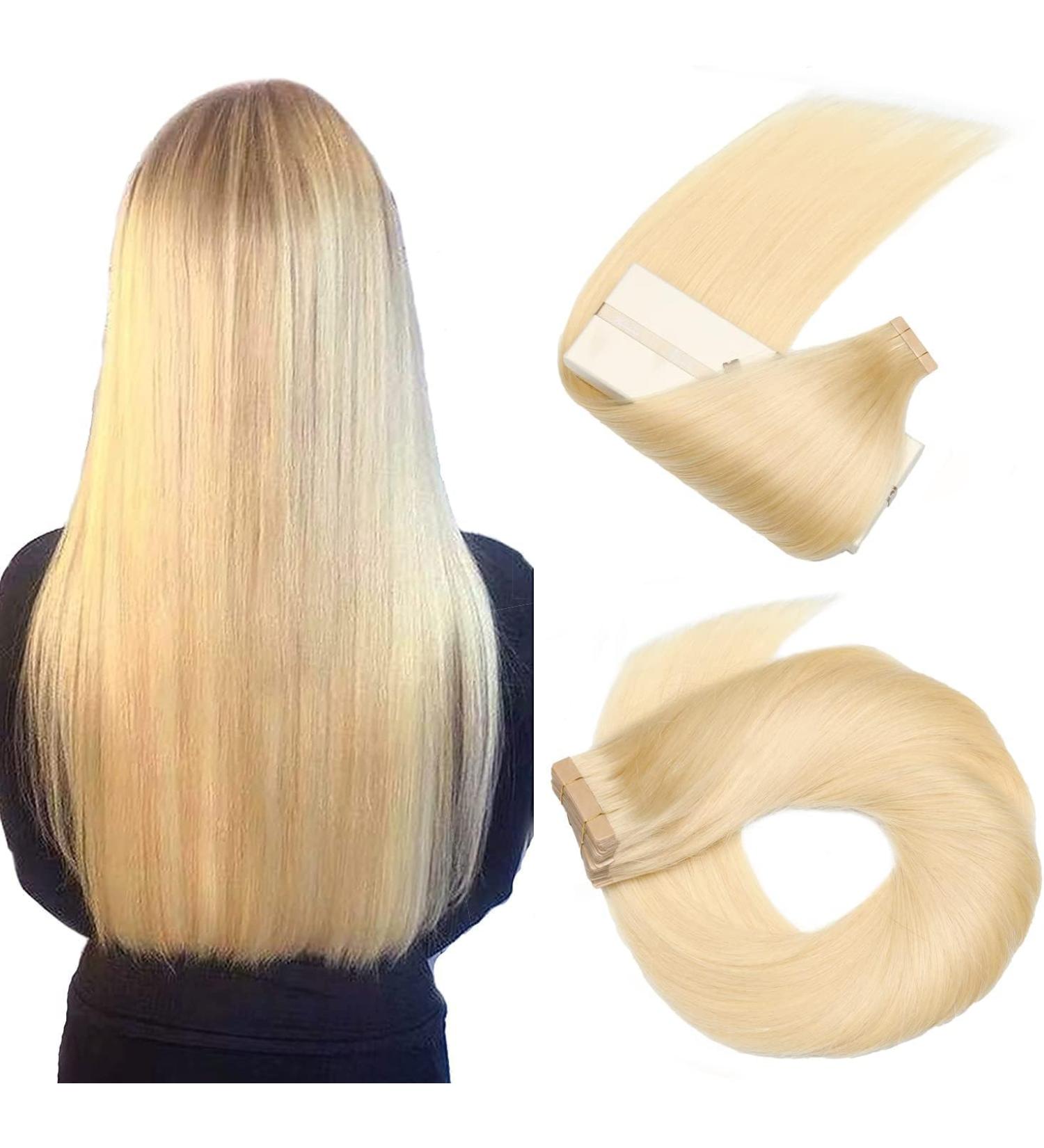Hotlulana Tape Extensions - 100% Real Hair Bleached Blonde (#613) - 16 Inch (40cm) - 20 Pack Invisible Skin Weft - Buy Online on GoSupps.com