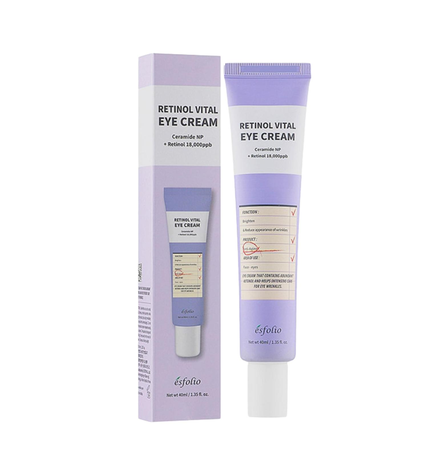 Esfolio Retinol Vitamin A Eye Cream Daily Skin Care for Under Eye Area Lightweight Moisturizing Formula Korean Beauty Skincare (1.35 oz / 40 ml) - Buy Online on GoSupps.com
