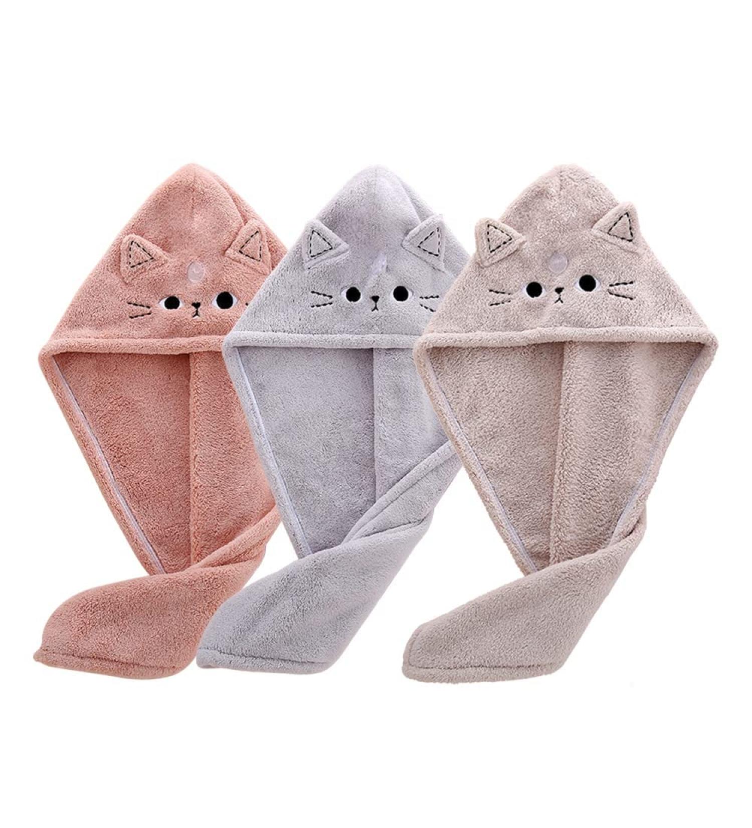 BATTILO PTY Cute Cat Microfiber Hair Towel Wrap - 3 Pack Hair Drying Towels for Kids & Women - Rapid Dry Hair Turban for Curly Long Hair - Buy Online on GoSupps.com