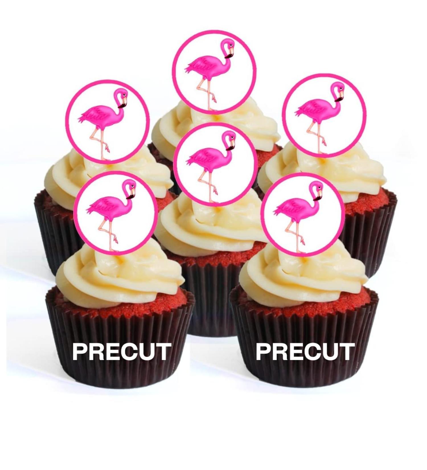 24 Flamingo's Edible PREMIUM THICKNESS SWEETENED VANILLA Wafer Rice Paper Cupcake Toppers/Decorations PRECUT - Buy Online on GoSupps.com