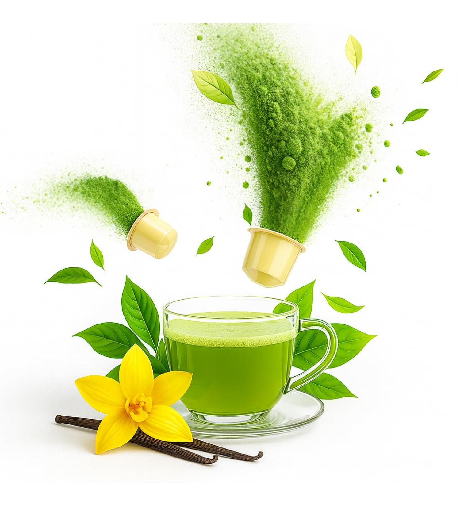 Goodwei Matcha Vanilla Tea Capsules Matcha Green Tea Caps with real Vanilla Extract Compatible with Nespresso* 20 pieces