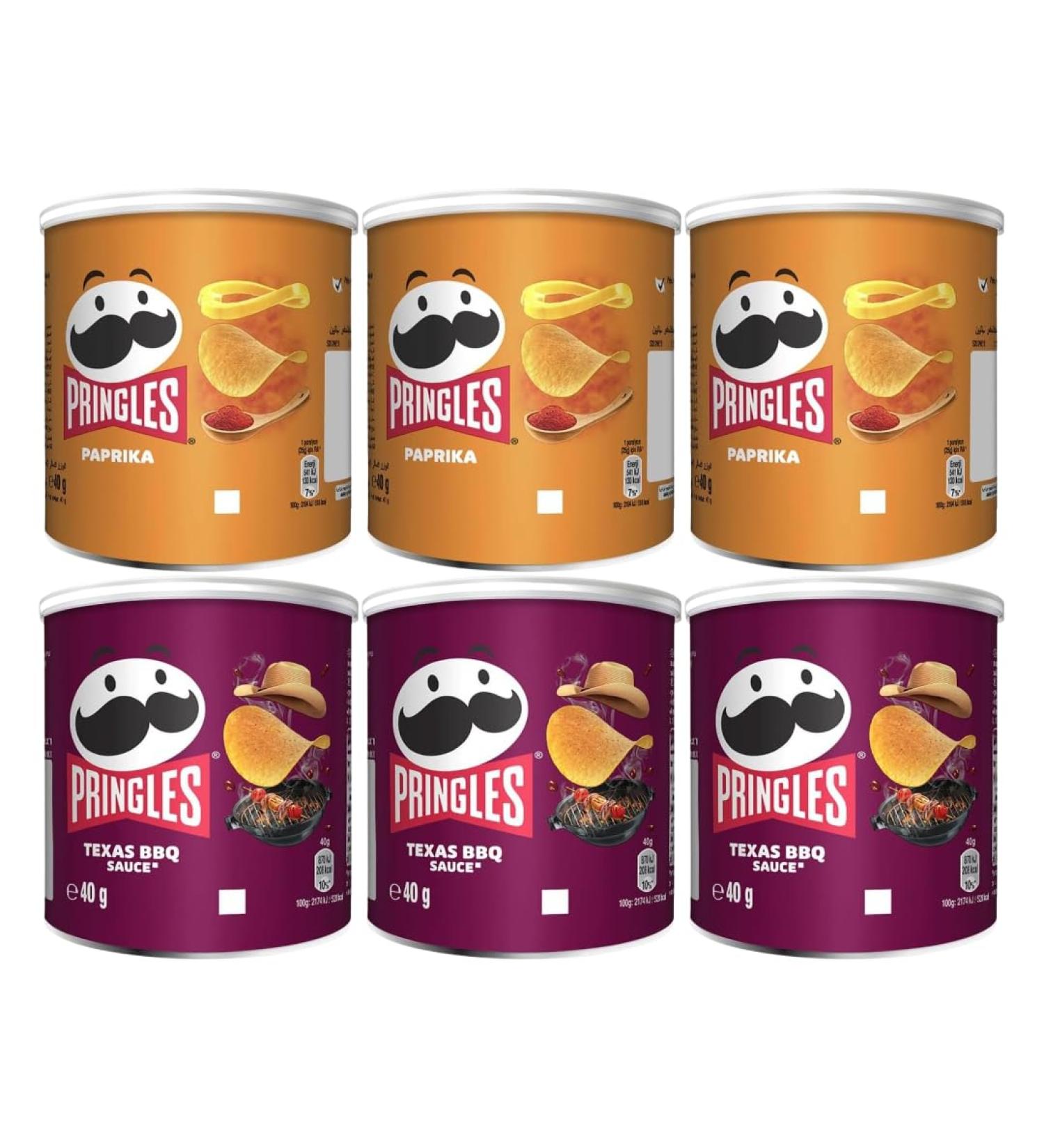 Snack Variety Bundle Containing Pringles Paprika Tub 40g x3 & Pringles Texas BBQ Tub 40g x3 (6 Pack) - Buy Online on GoSupps.com