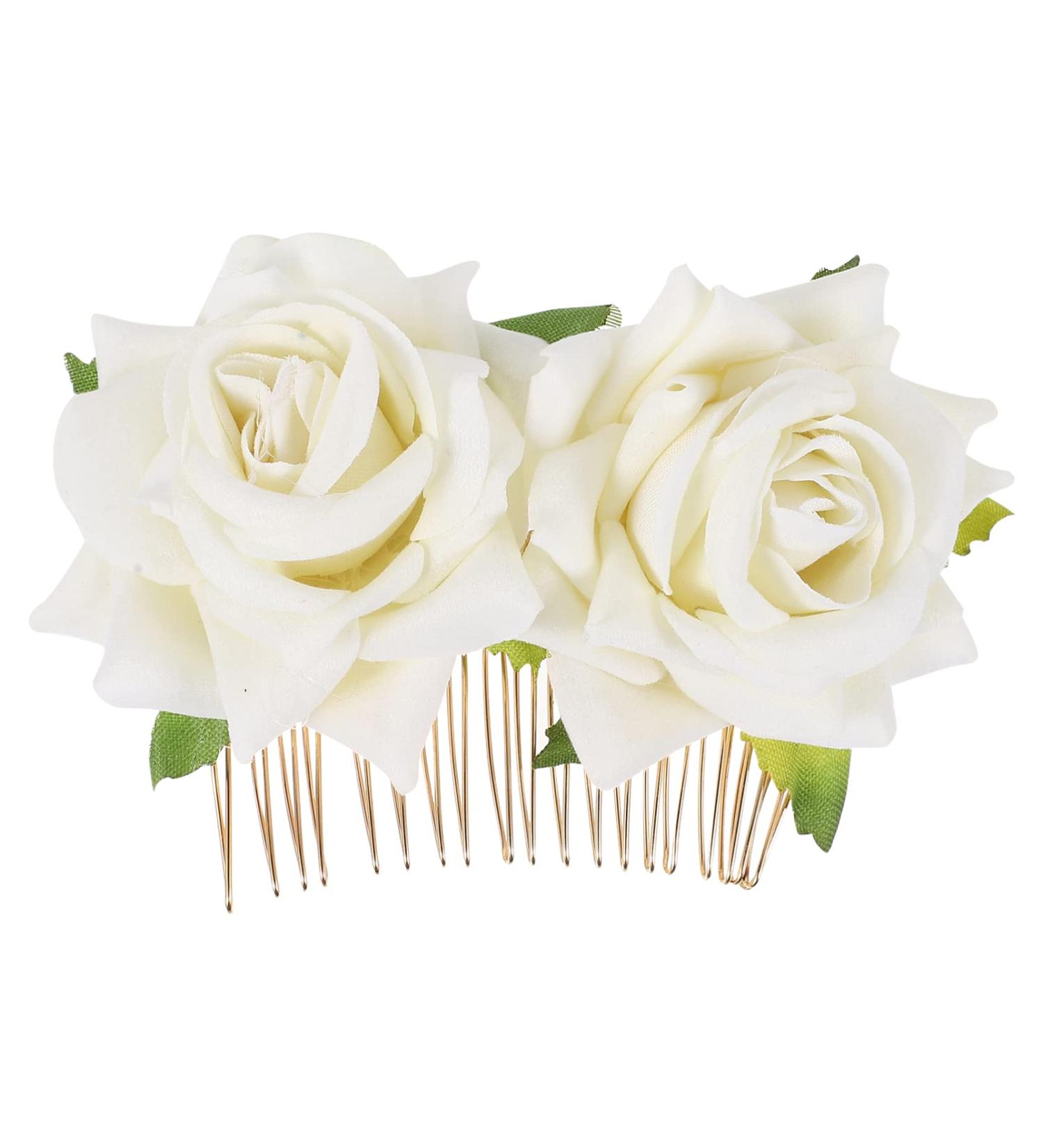 Minkissy Rhinestone Headpiece Rose Flower Bridal Hair Combs Bride Floral Hair Clip Combs Rose Hair Side Combs Wedding Festival Floral Headpiece Party Headdress for Women (White) Wedding D cor - Buy Online on GoSupps.com