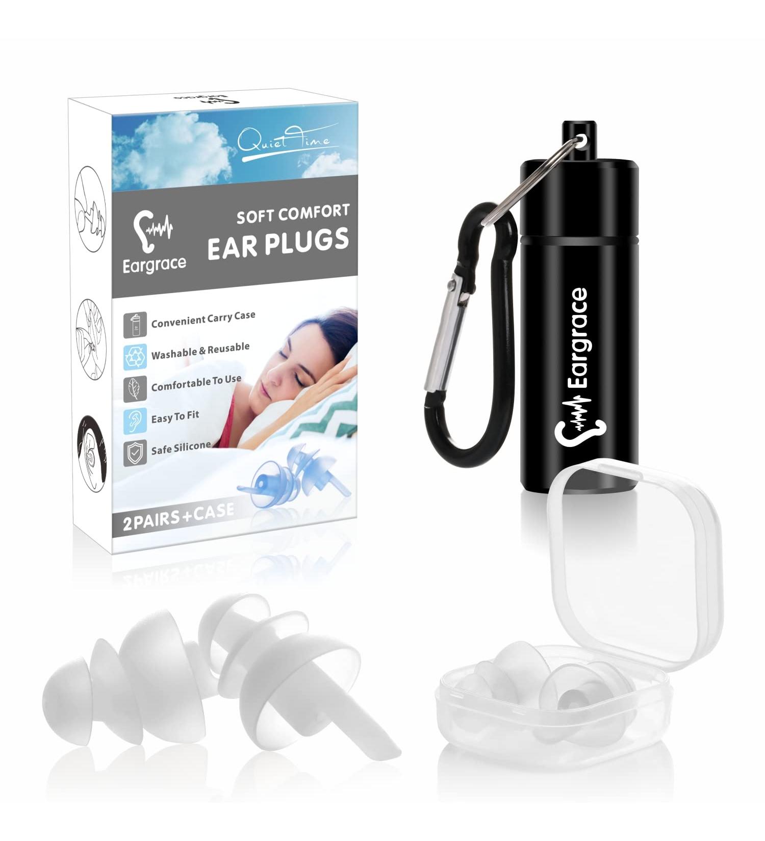 Buy Earplugs for Sleeping - 2 Pairs SNR 32dB Noise Reduction Reusable Soft Silicone Ideal for Sleeping Snoring Traveling & Studying - Buy Online on GoSupps.com