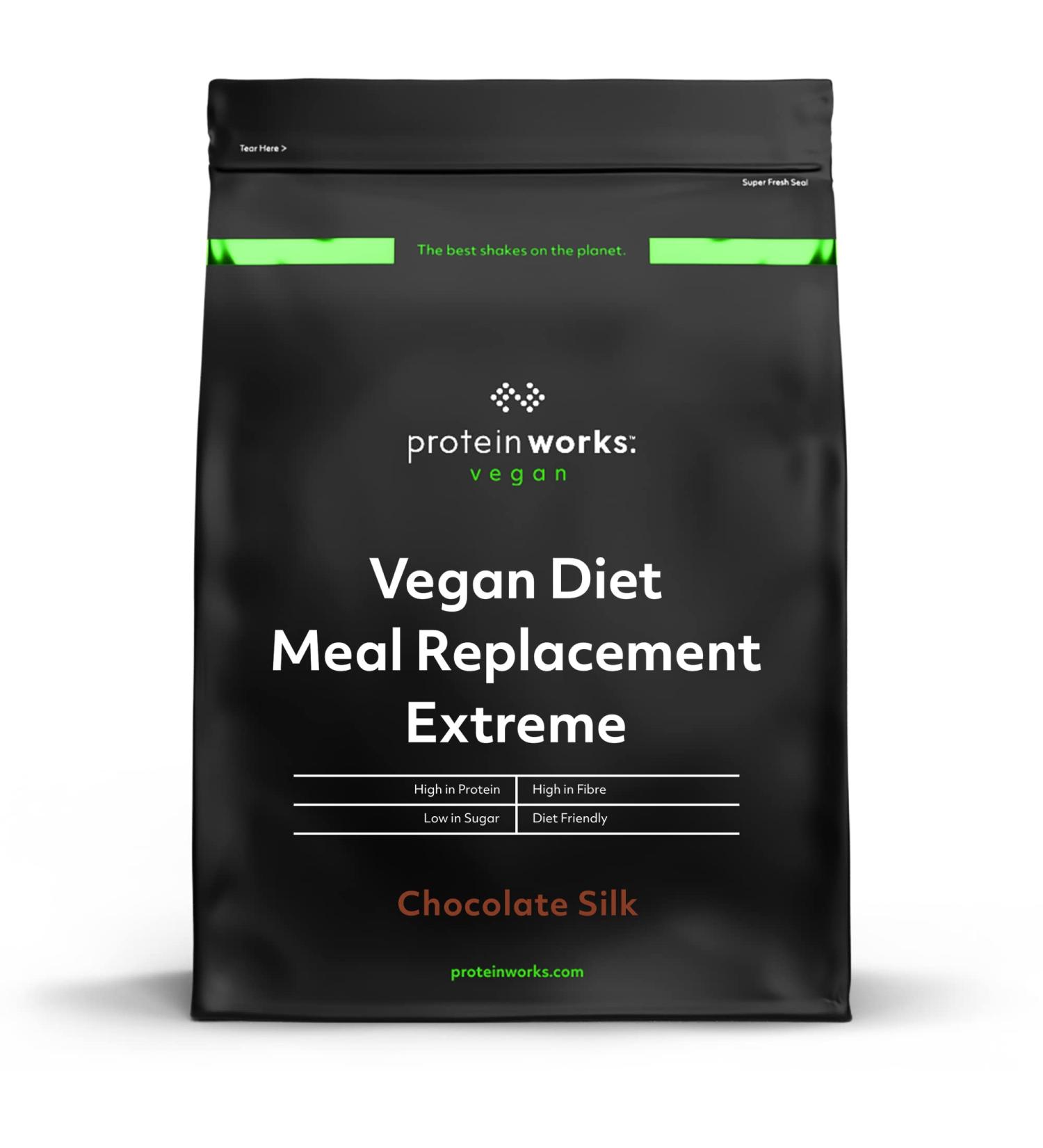 Protein Works Vegan Diet Meal Replacement Extreme 1kg Chocolate Silk - Plant Based Shake with Added Vitamins, Supports Weight Loss - 16 Servings - Buy Online on GoSupps.com