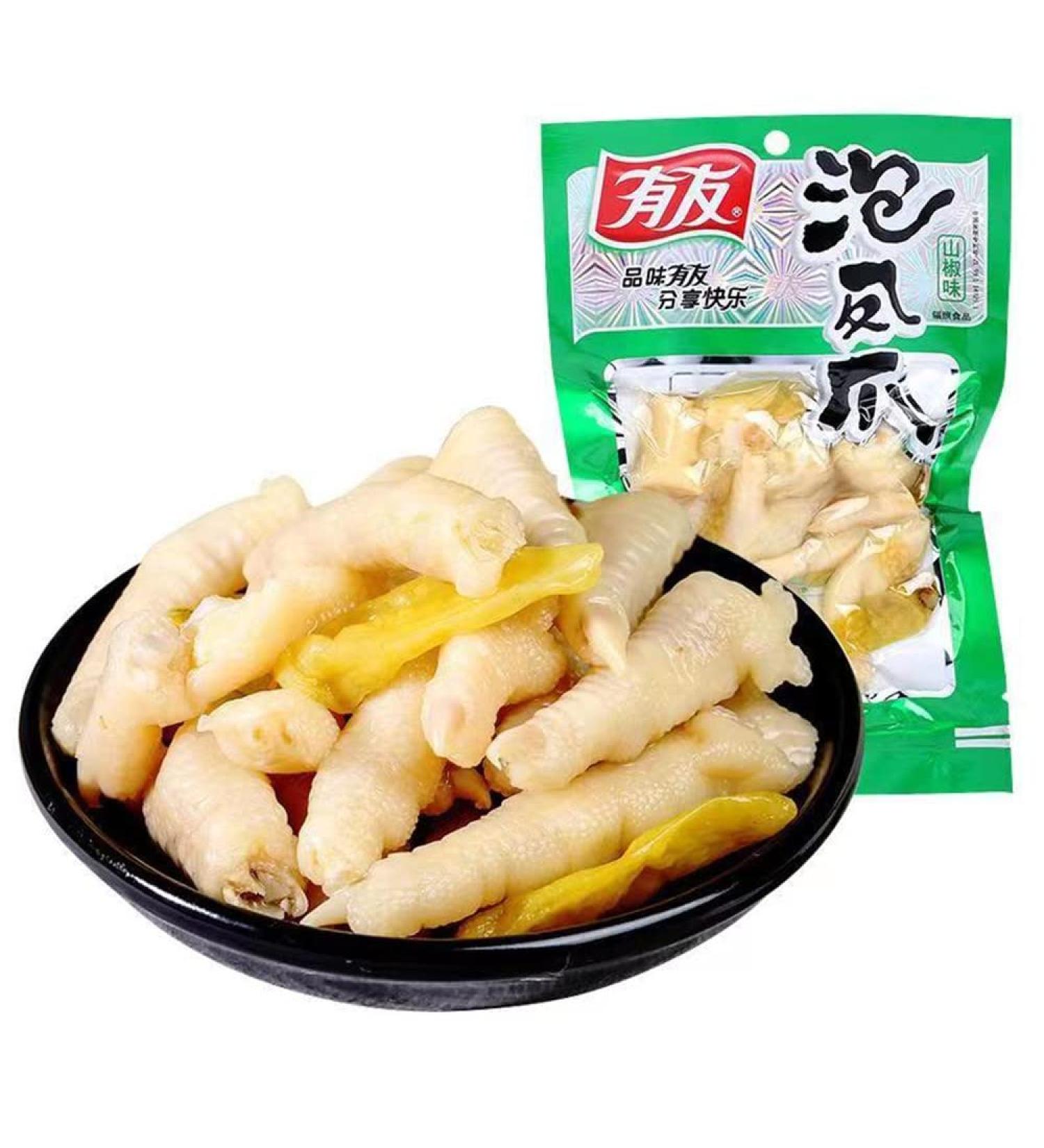 Infinitely Great Home Decor 100g x 5 Bags Chinese Food Youyou Chicken Feet Spicy Flavor with Pickled Peppers Vacuum-Packed - Buy Online on GoSupps.com