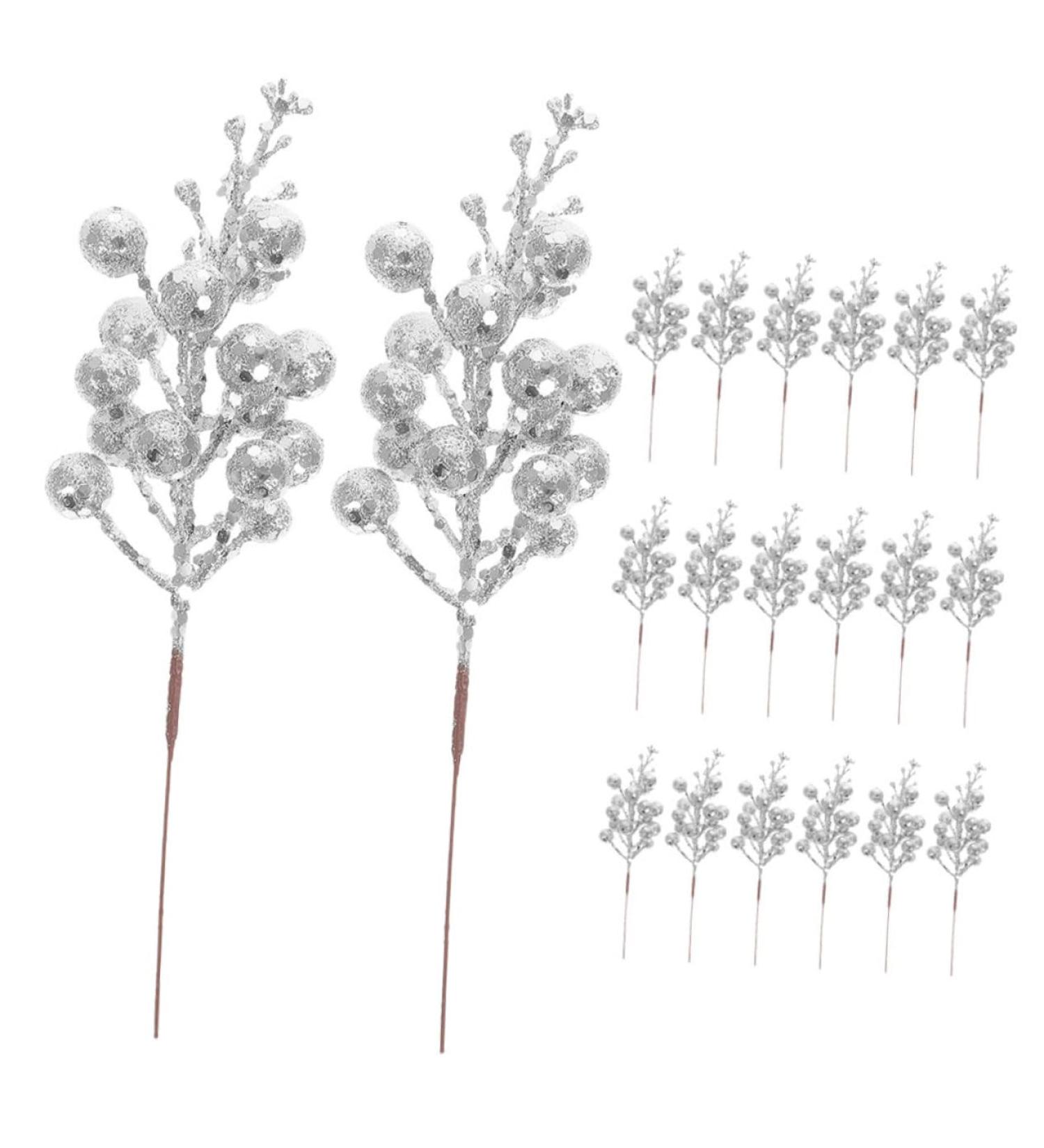 DECHOUS 20pcs Christmas Imitation Berries Christmas Decorations Wreath Flower Garland Tree Branches for Decoration Simulation Berries Branch Fake Berry Christmas Tree Foam Artificial Fruit Silver 19X5X5CM - Buy Online on GoSupps.com