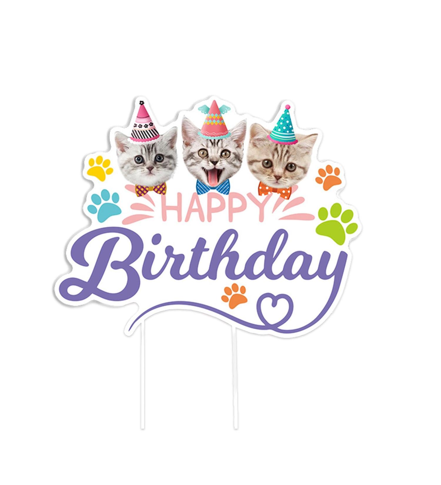 Cat Cake Topper Birthday Topper for Cat Party Decorations Happy Birthday Cake Topper Decoration for Pet Kitten Kitty Birthday Party Decorations 5 inch Colorful Cake Topper - Buy Online on GoSupps.com