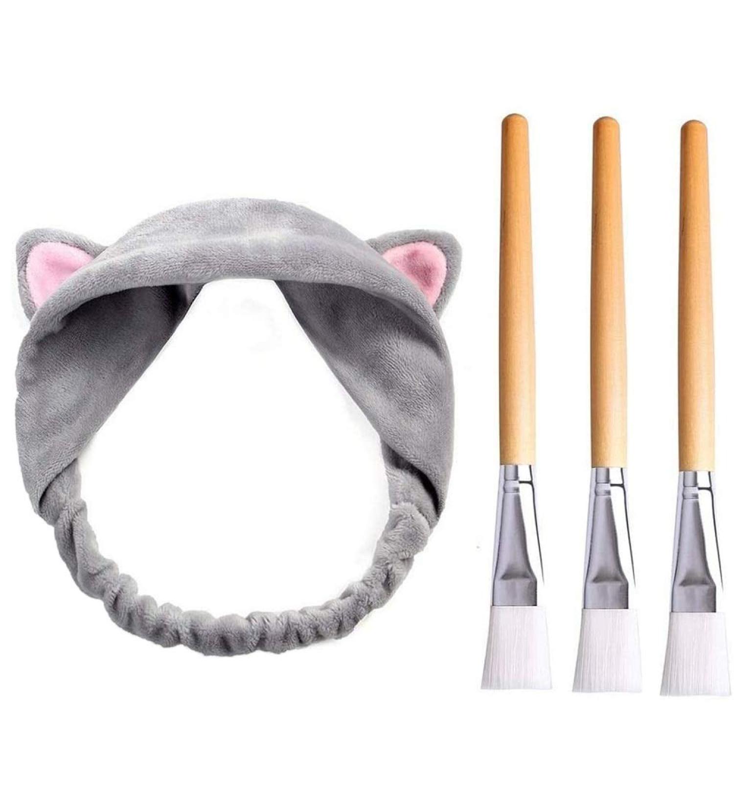 Justime 3-Piece Facial Mask Brush Set & Gray Hair Band | Perfect Cosmetic Tool for Beauty Masks - International Shipping Available - Buy Online on GoSupps.com